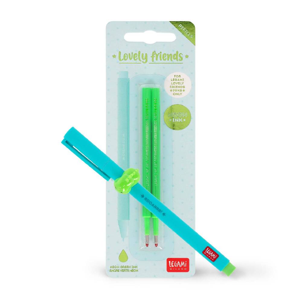 Legami Set Penna Lovely Dino con Refill Verde Neon Nuova