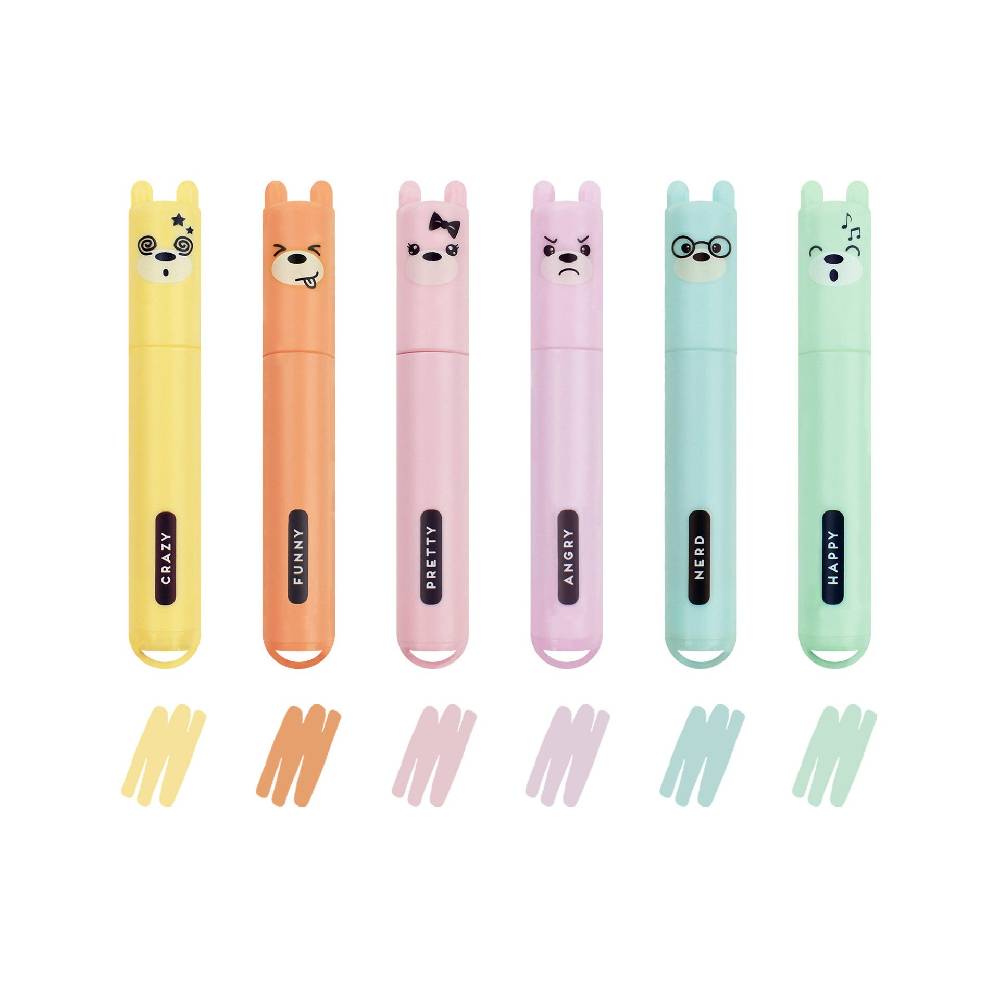 Legami Set di 6 Mini Evidenziatori Pastello - Teddy's Style