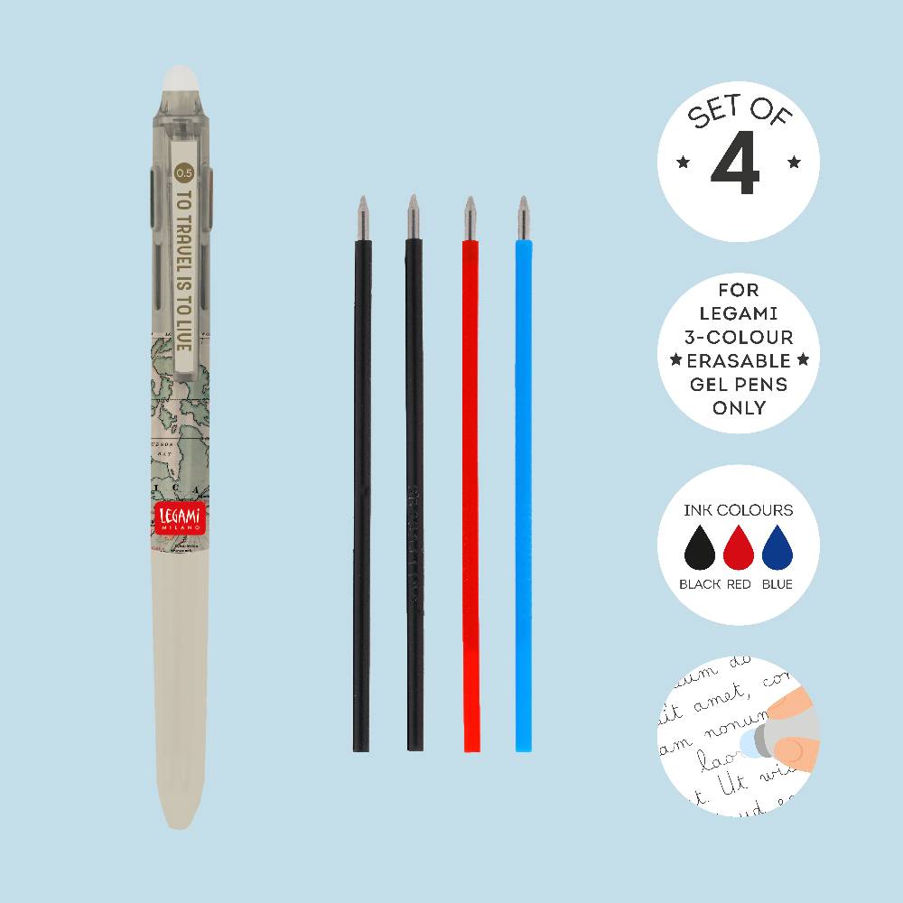 Legami Set di 4 Refill per Penna Gel Cancellabile 3 Colori Grandi sconti
