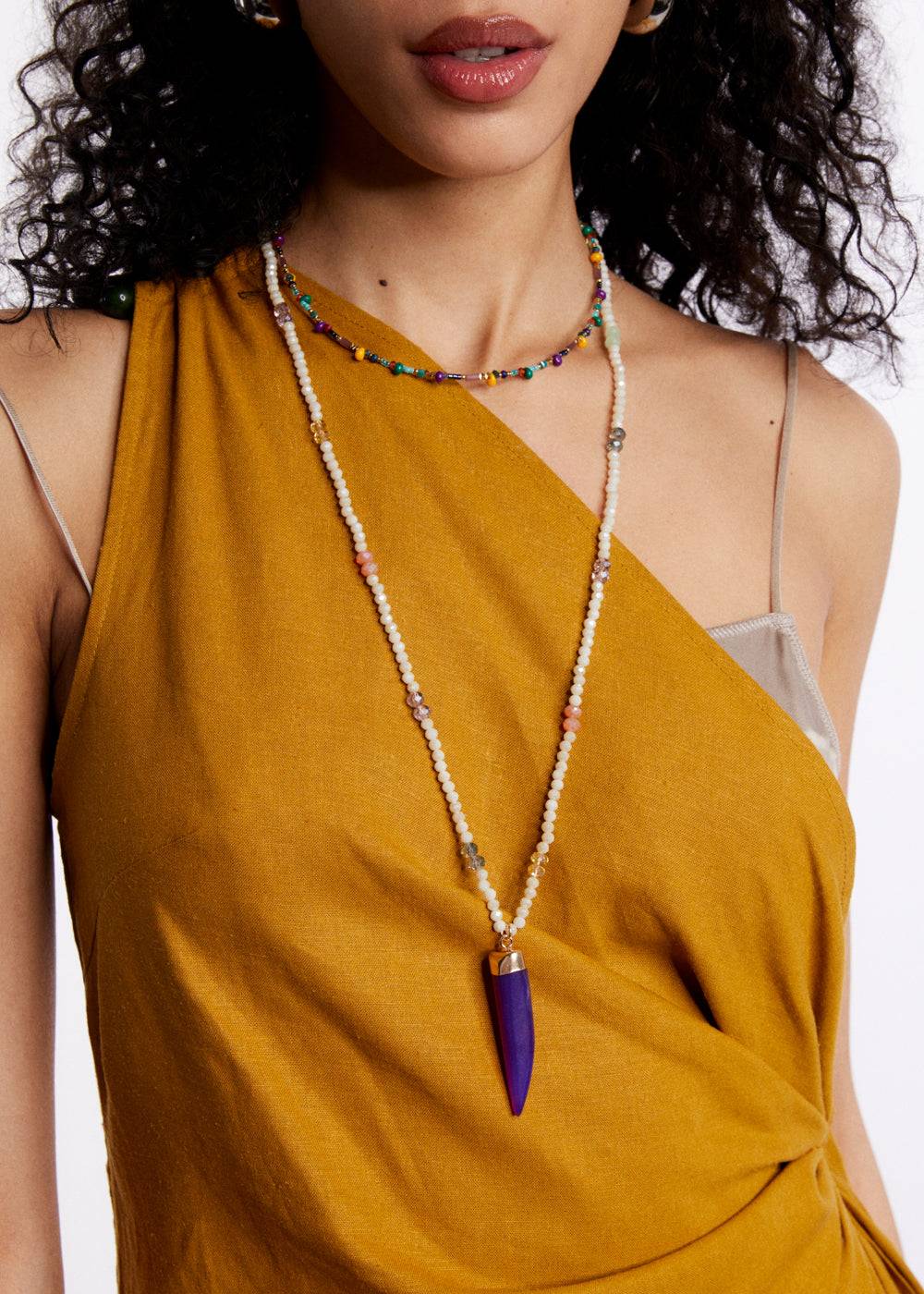 Nalí HORN NECKLACE W/ GOLD BEADS + COLORS Prezzo Ridotto