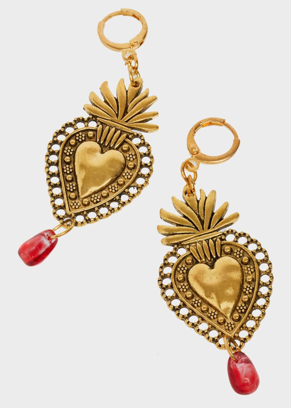 Nalí GOLD EARRINGS WITH RED SACRED HEART Presa