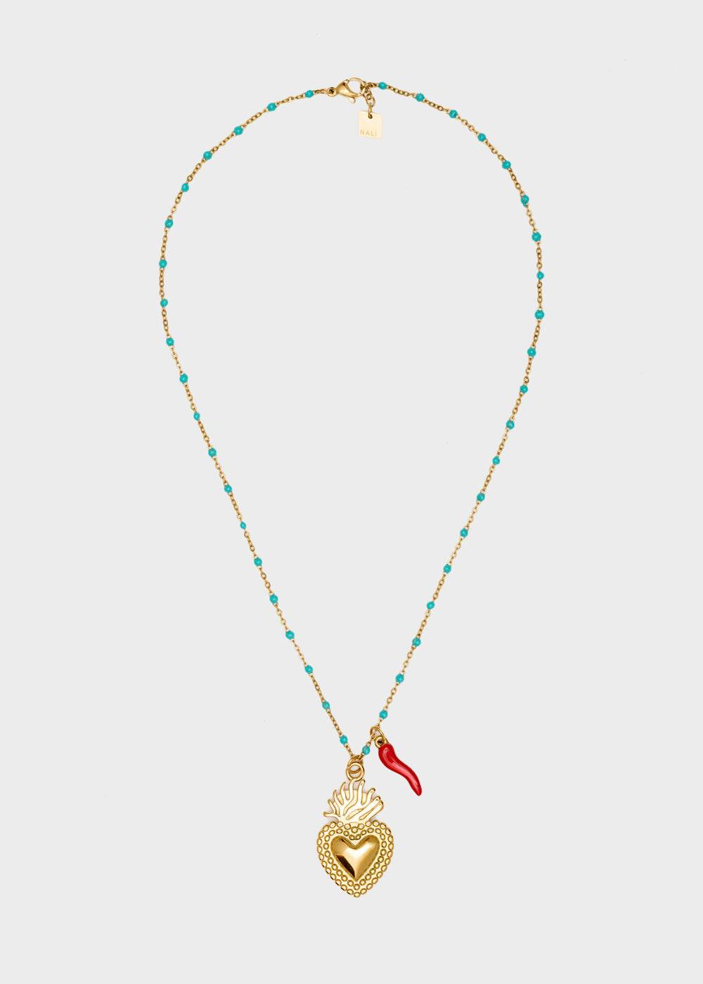 Nalí NINA NECKLACE W/ HEART+HORN + COLORS Offerta