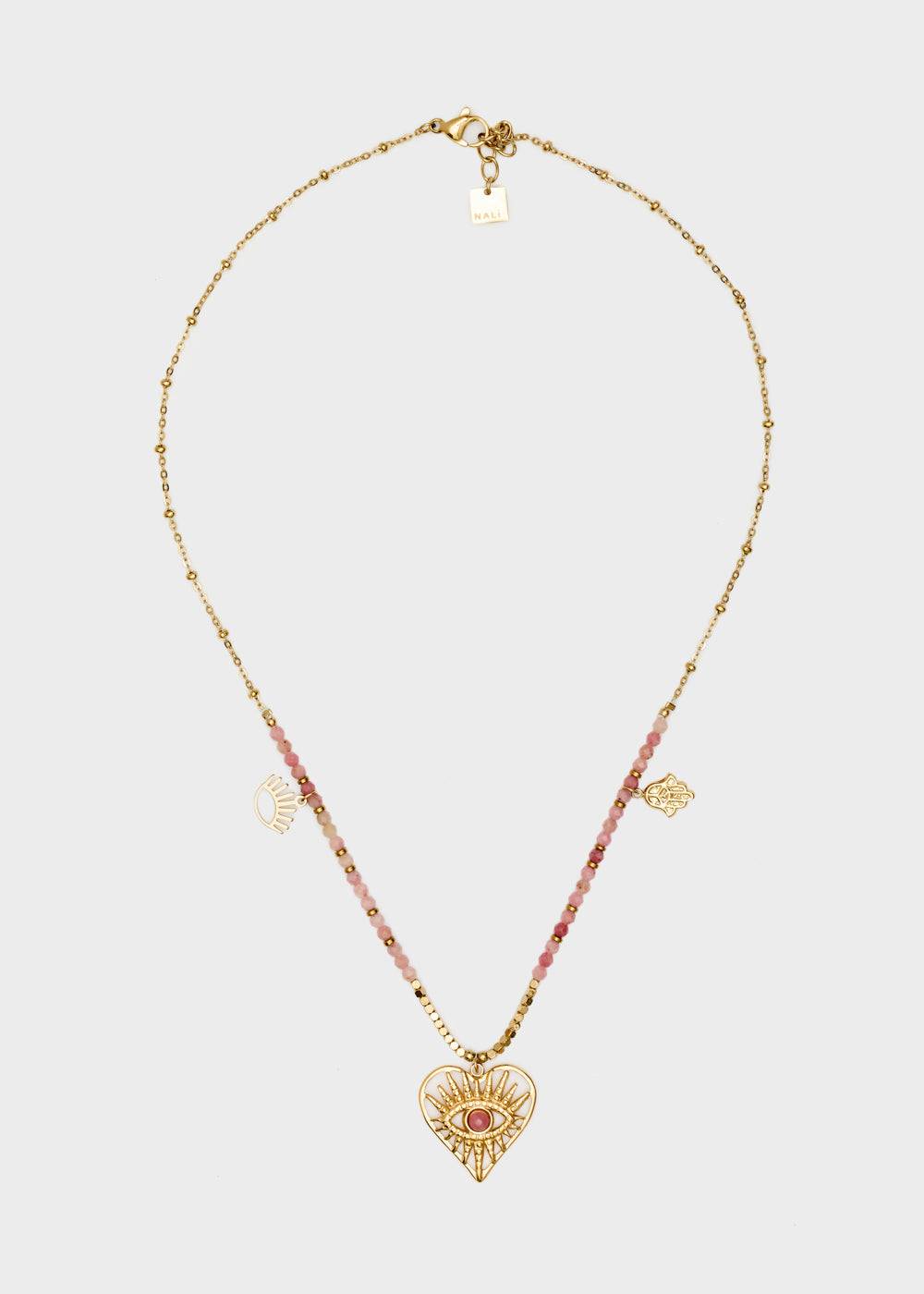 Nalí S.STEEL NECKLACE W/ NAT.STONE+PINK HEART Outlet