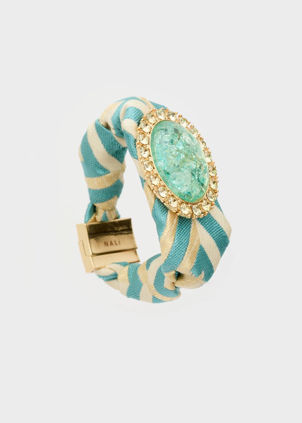Nalí FABRIC L.BLUE BRACELET W/ OVAL STONE Saldi Di Fabbrica