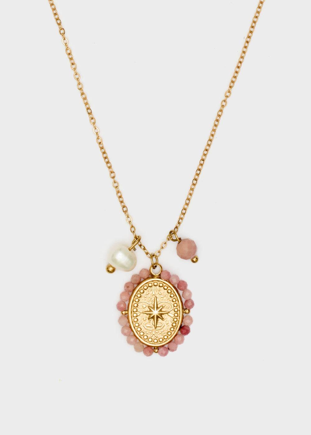Nalí GOLD NECKLACE W/ PINK PENDANT+PEARLS Pezzi Unici