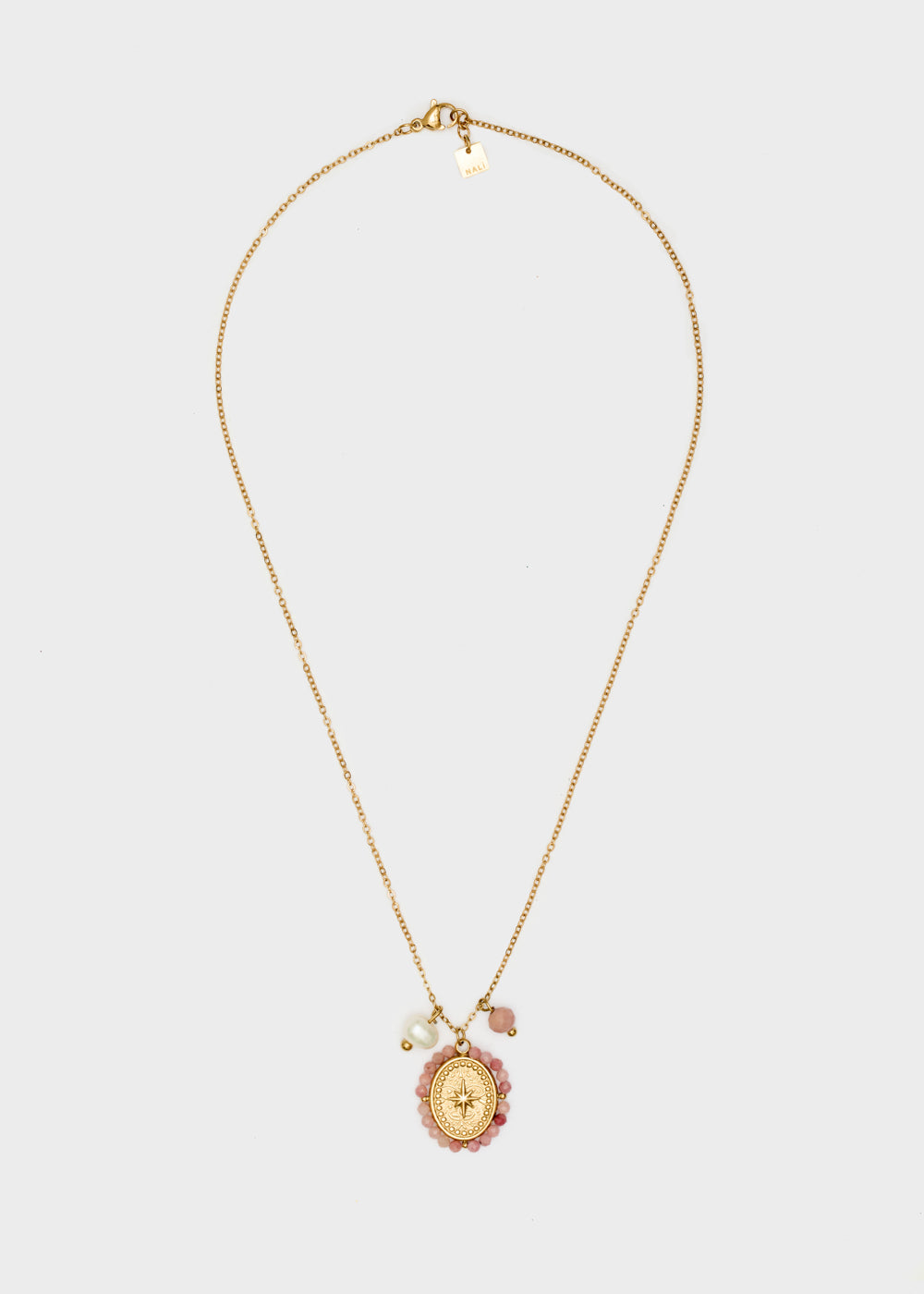 Nalí GOLD NECKLACE W/ PINK PENDANT+PEARLS Pezzi Unici