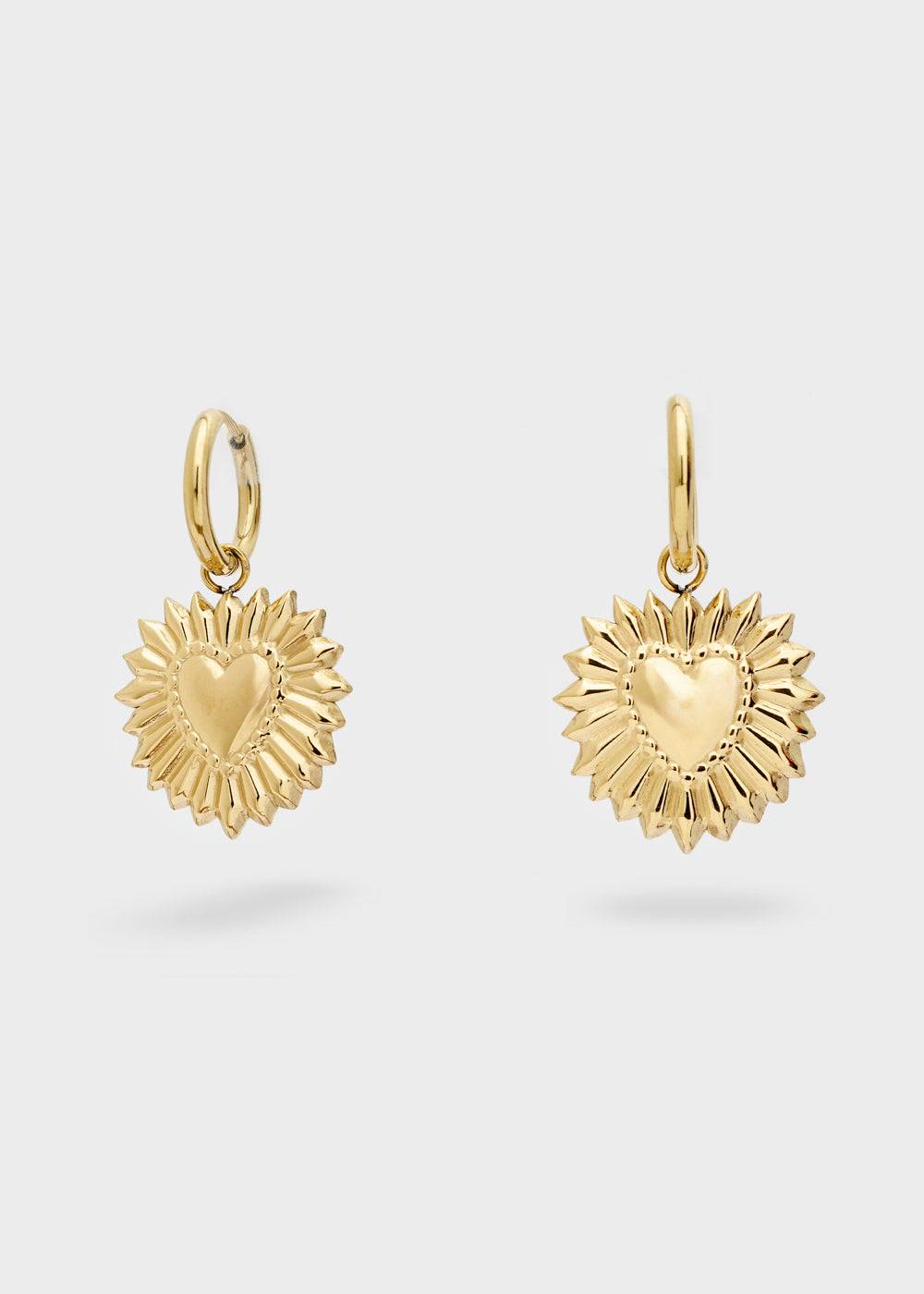 Nalí S.STEEL HOOP EARRINGS W/ GOLD SACRED HEARTS Fino Al -60%