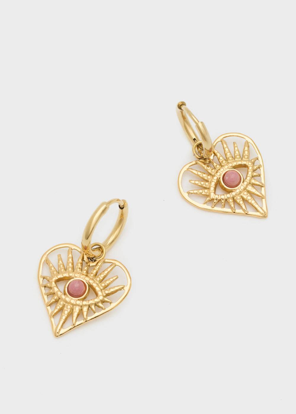 Nalí S.STEEL HEART EARRINGS W/ NAT. PINK STONE Shopping Online