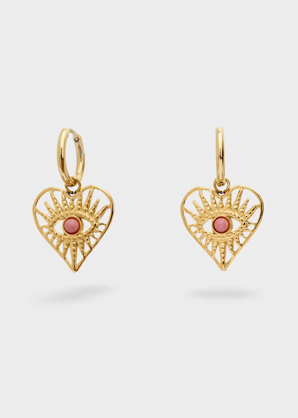 Nalí S.STEEL HEART EARRINGS W/ NAT. PINK STONE Shopping Online