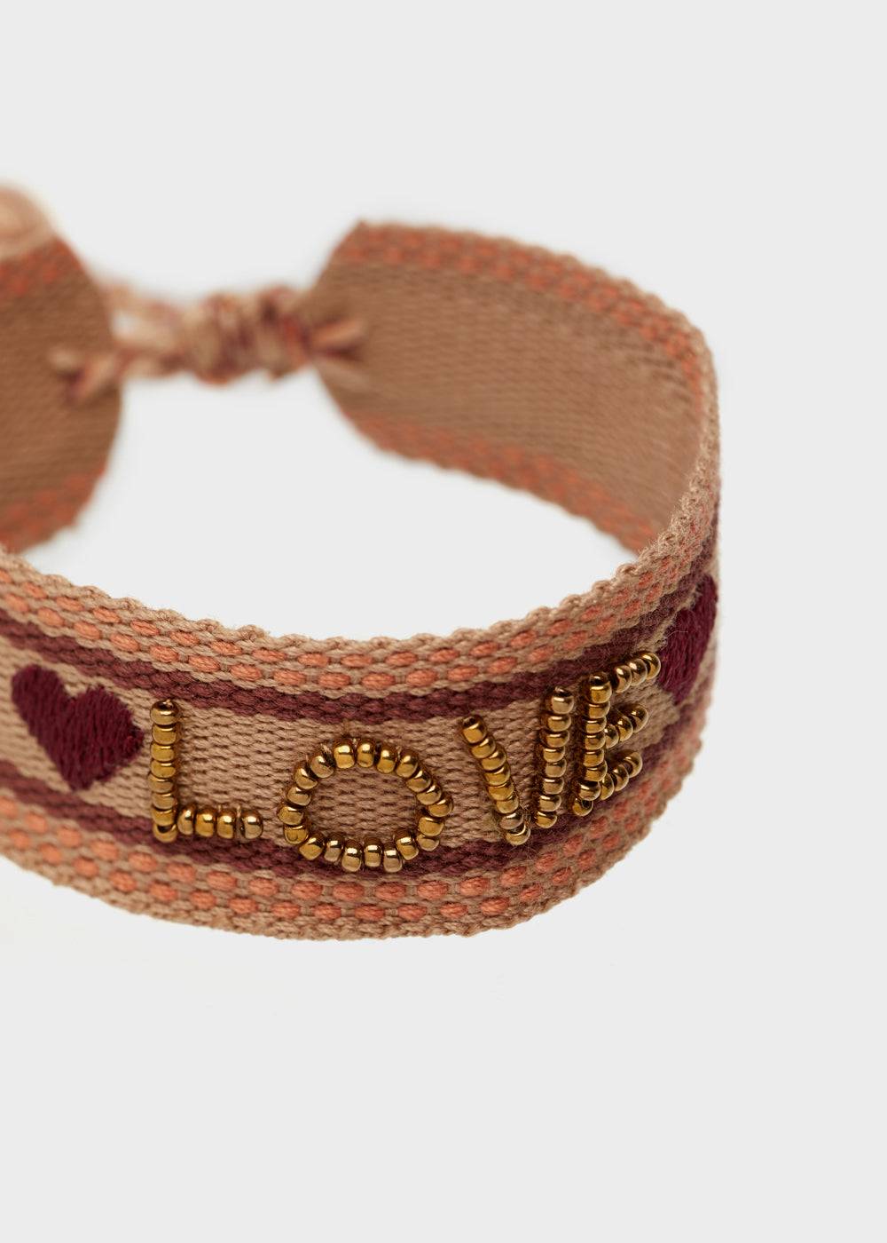Nalí LOVE FABRIC BRACELET WITH BEADS BROWN In Vendita