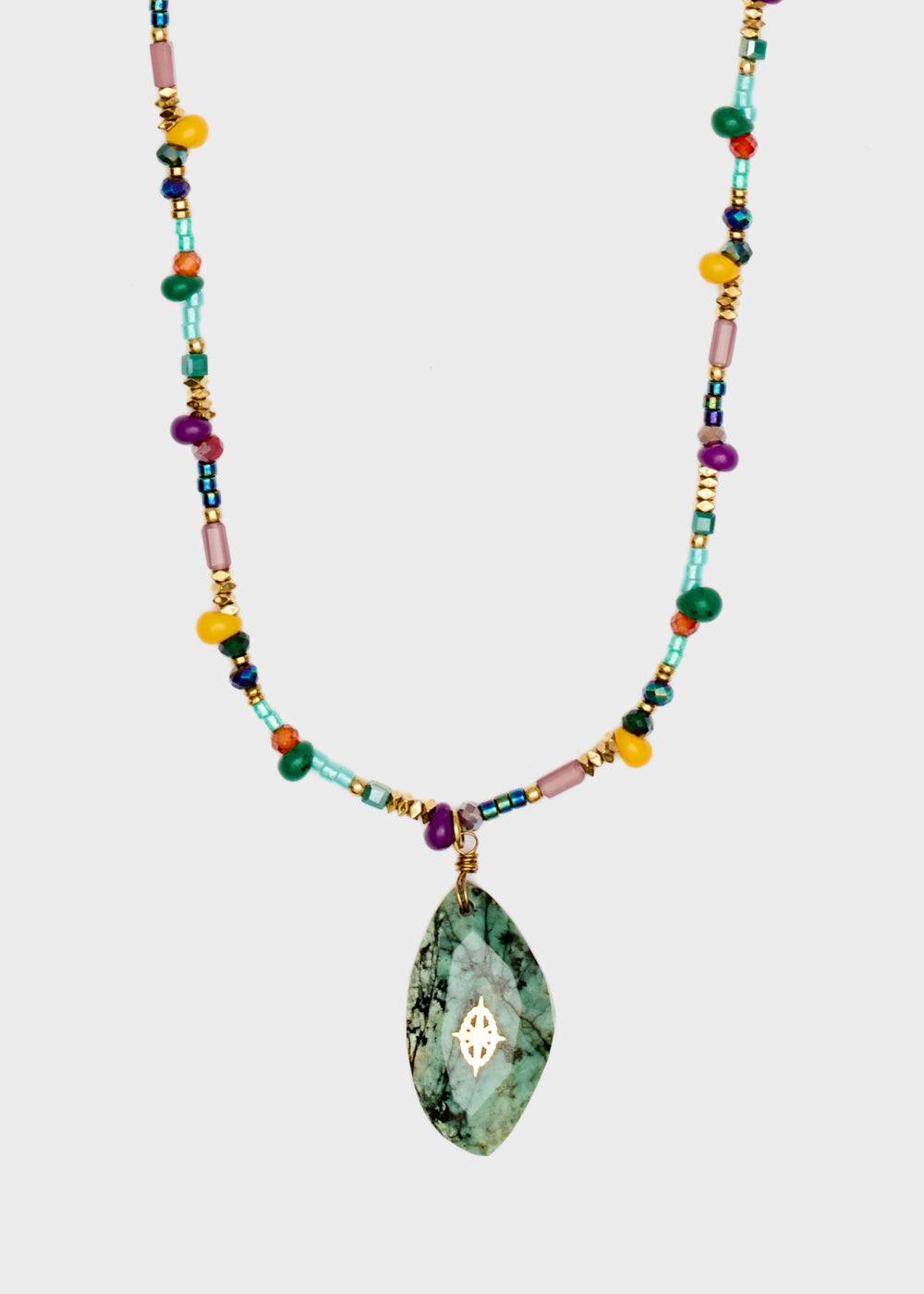 Nalí S.STEEL NECKLACE W/ GREEN NAT. STONE Offerta