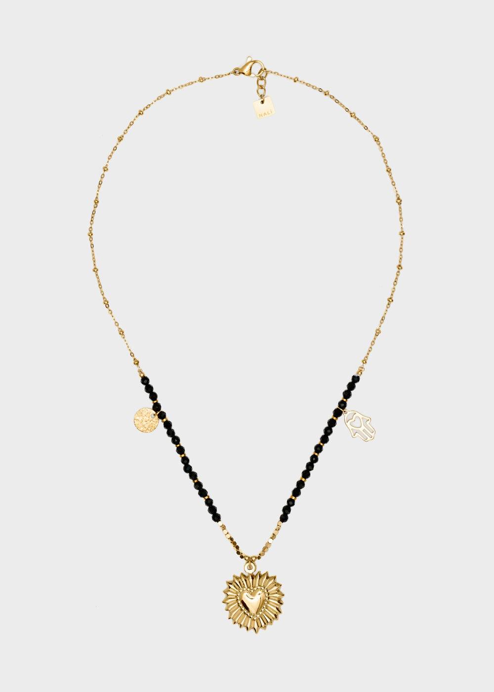 Nalí S.STEEL NECKLACE W/ BLACK AGATE HEART Economico