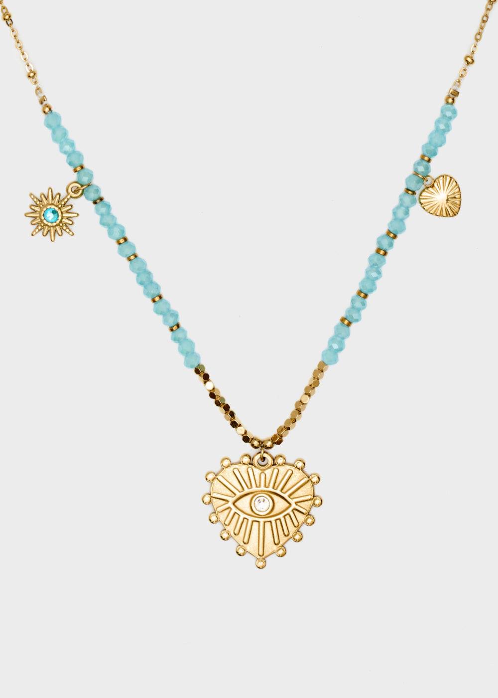 Nalí S.STEEL NECKLACE W/ BEADS + L.BLUE HEART Online