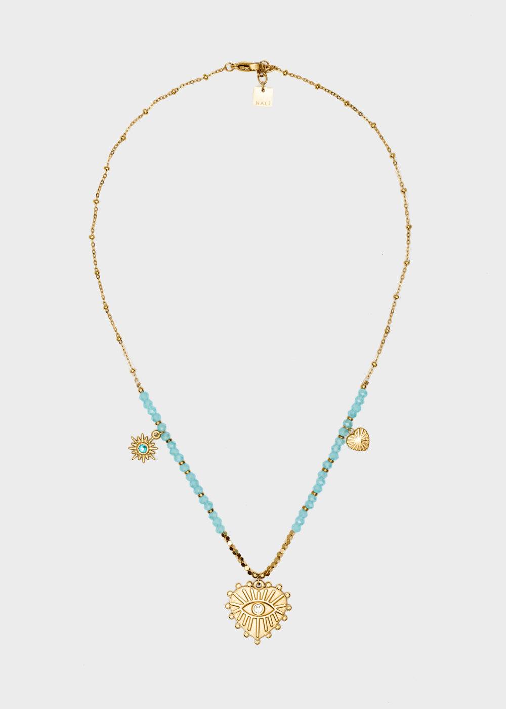 Nalí S.STEEL NECKLACE W/ BEADS + L.BLUE HEART Online