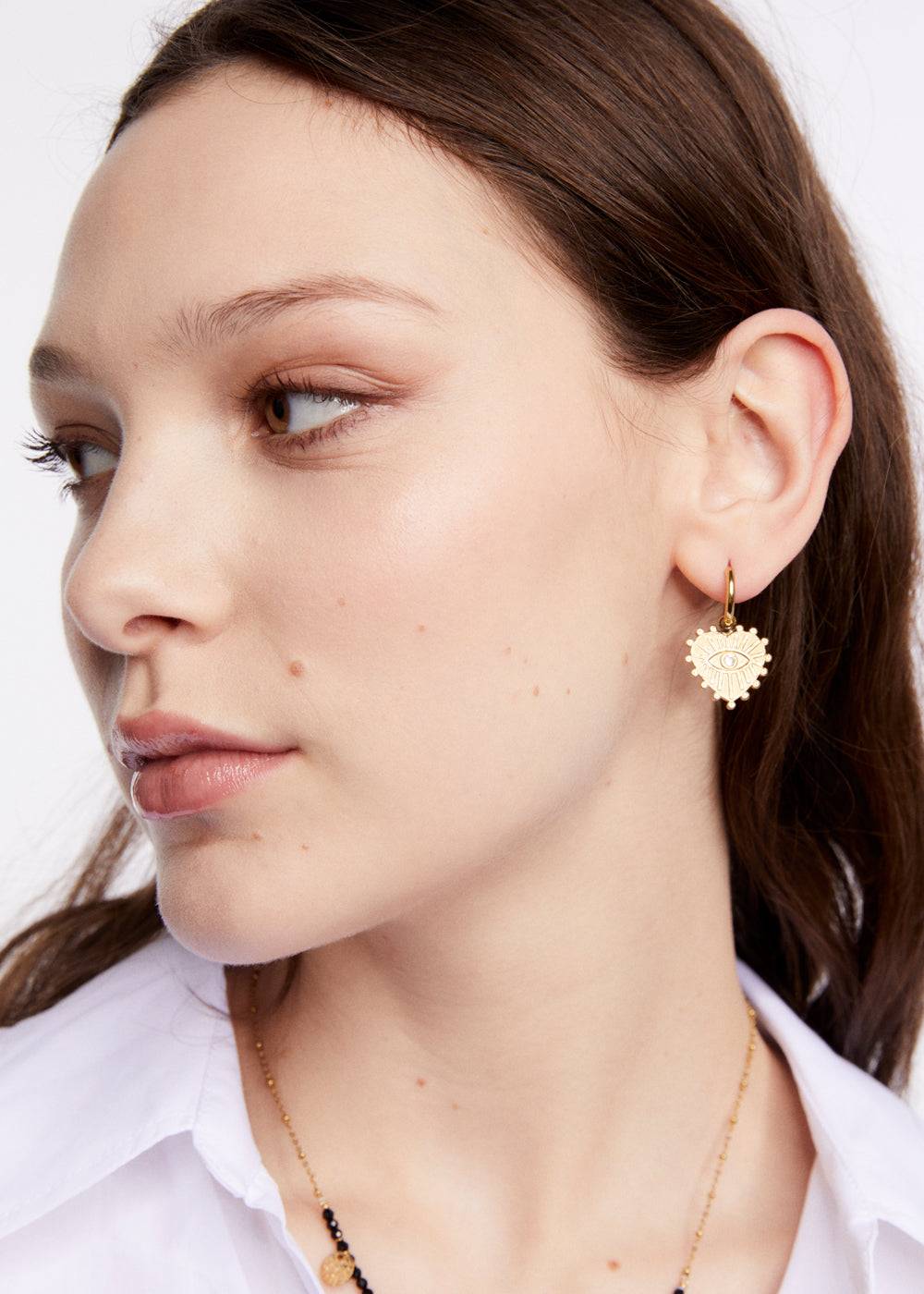 Nalí S.STEEL HOOP EARRINGS W/ GOLD HEART+EYE I Più Venduti