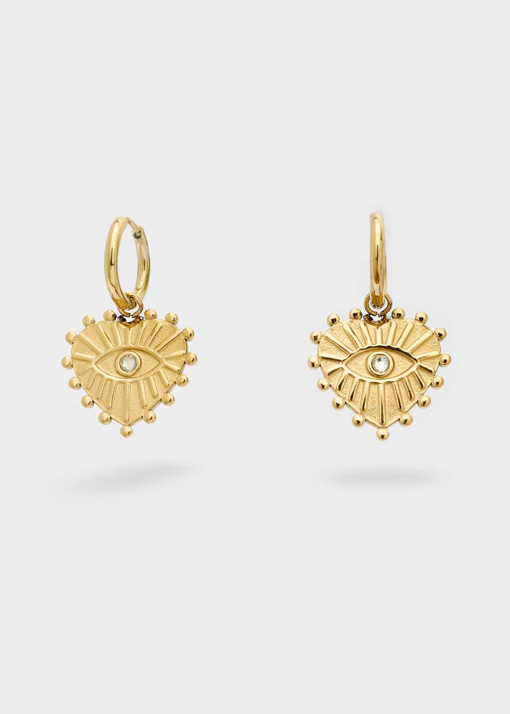 Nalí S.STEEL HOOP EARRINGS W/ GOLD HEART+EYE I Più Venduti