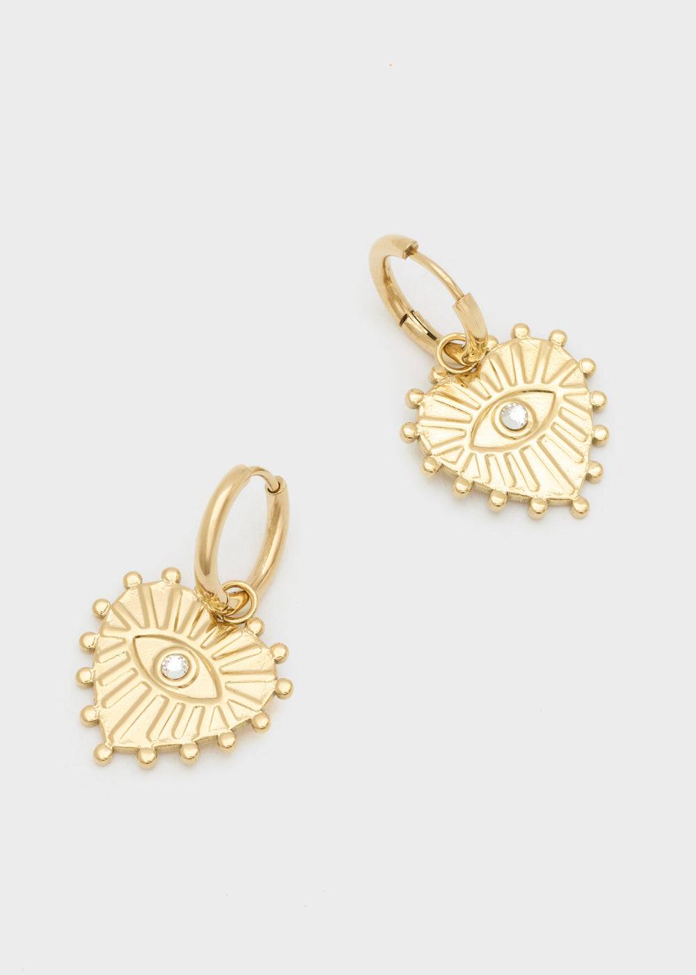 Nalí S.STEEL HOOP EARRINGS W/ GOLD HEART+EYE I Più Venduti