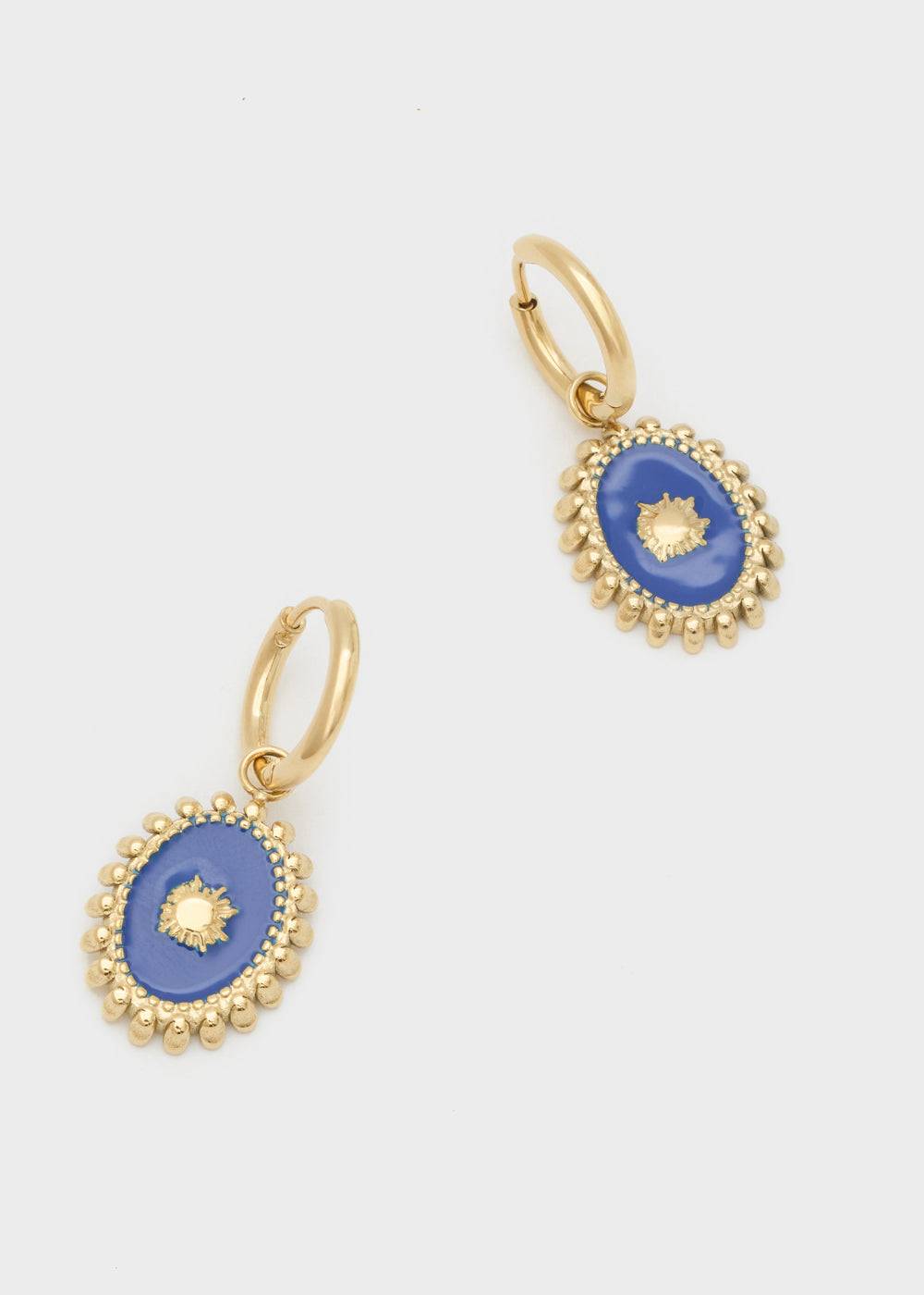 Nalí S.STEEL HOOP EARRINGS W/ BLUE OVAL Vendite Flash