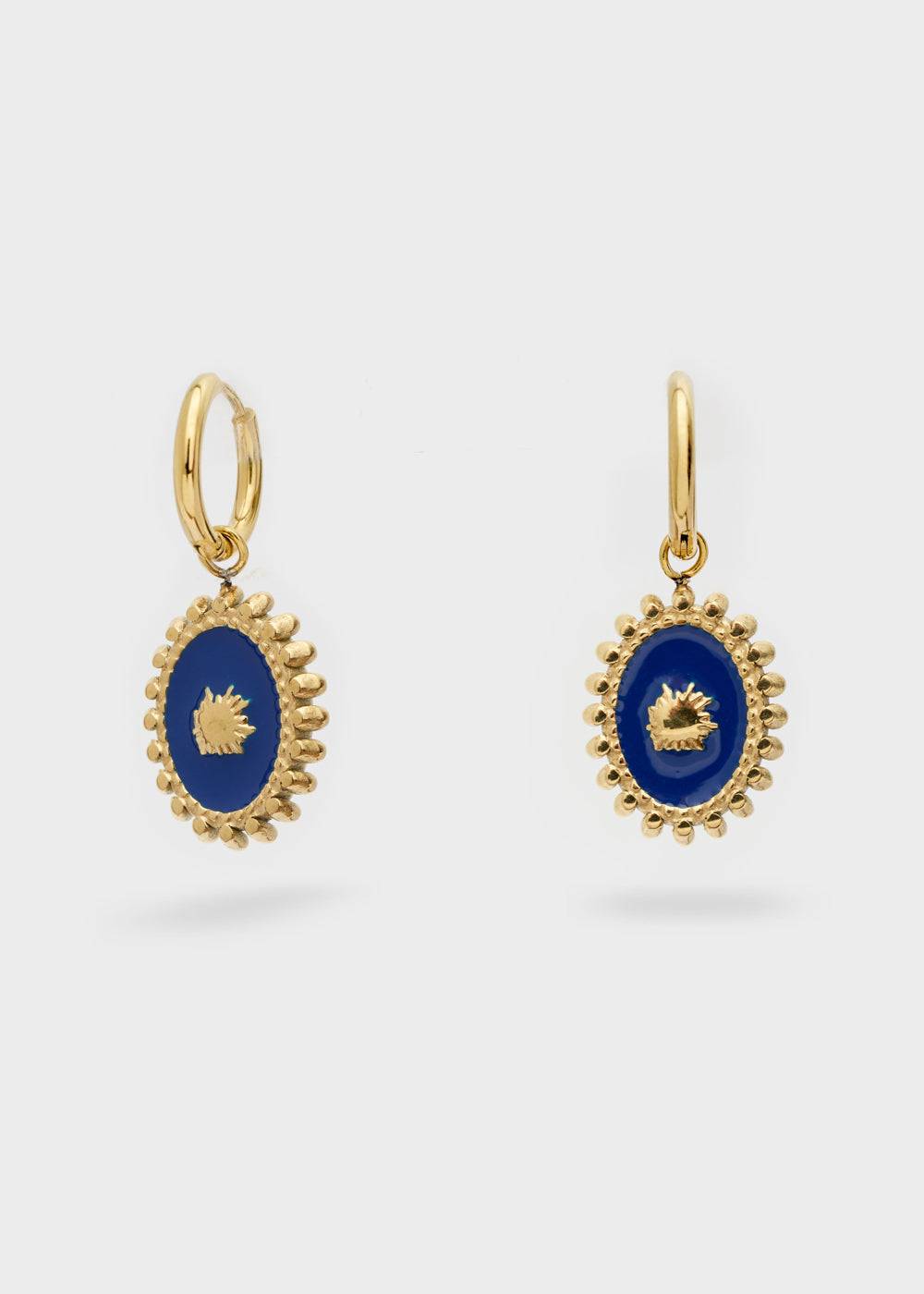 Nalí S.STEEL HOOP EARRINGS W/ BLUE OVAL Vendite Flash