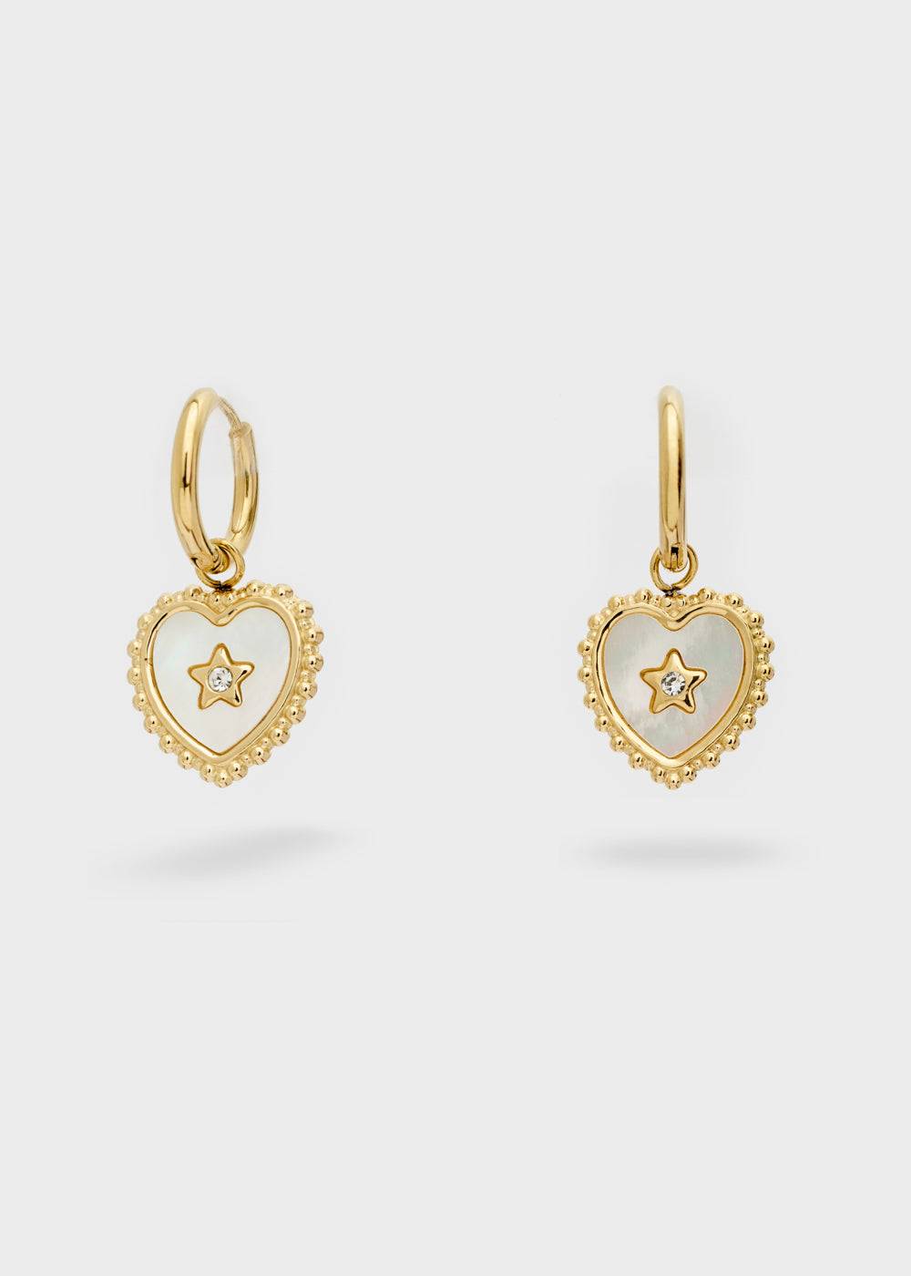 Nalí S.STEEL HOOP EARRINGS W/ WHITE HEART Negozio