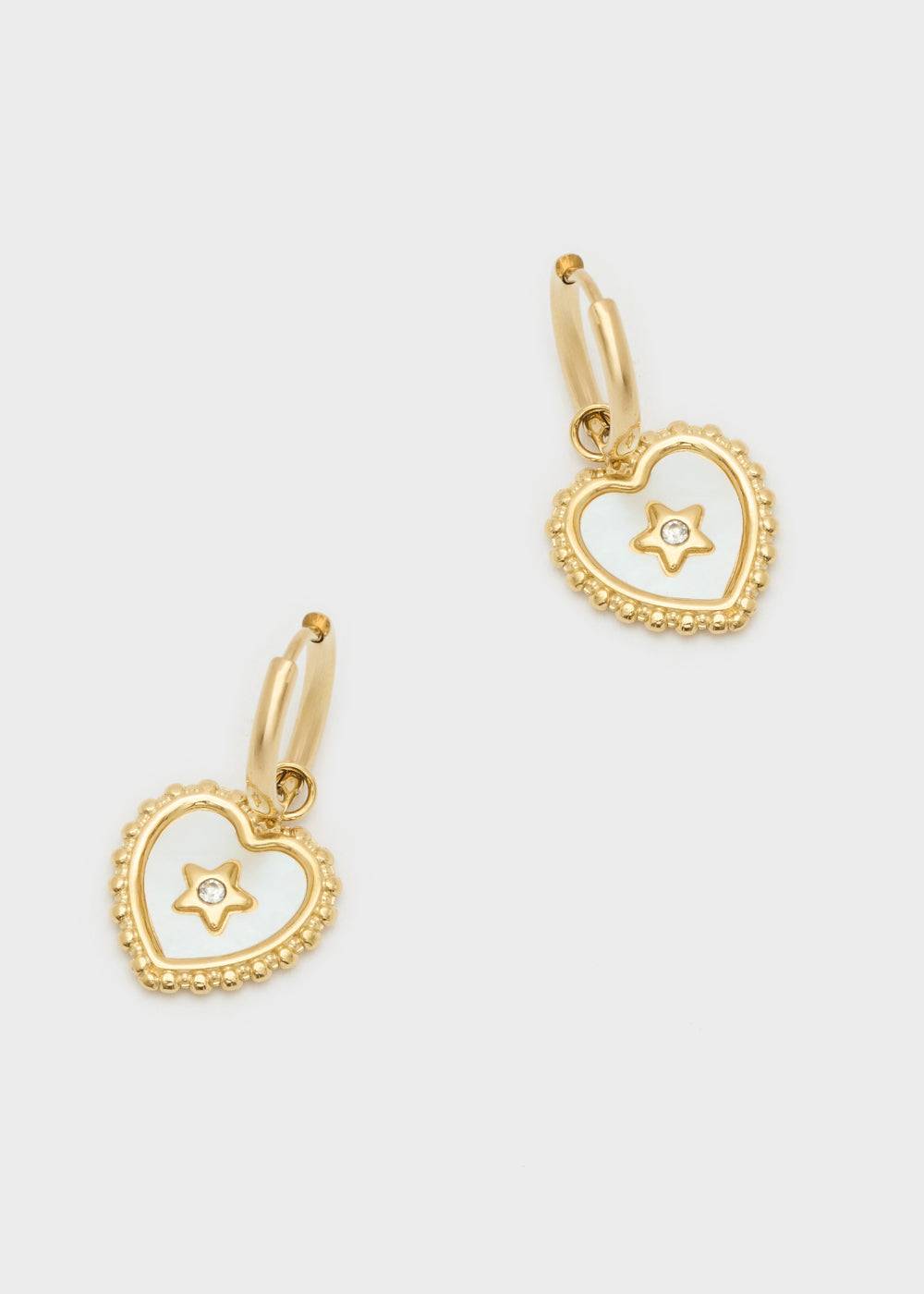 Nalí S.STEEL HOOP EARRINGS W/ WHITE HEART Negozio