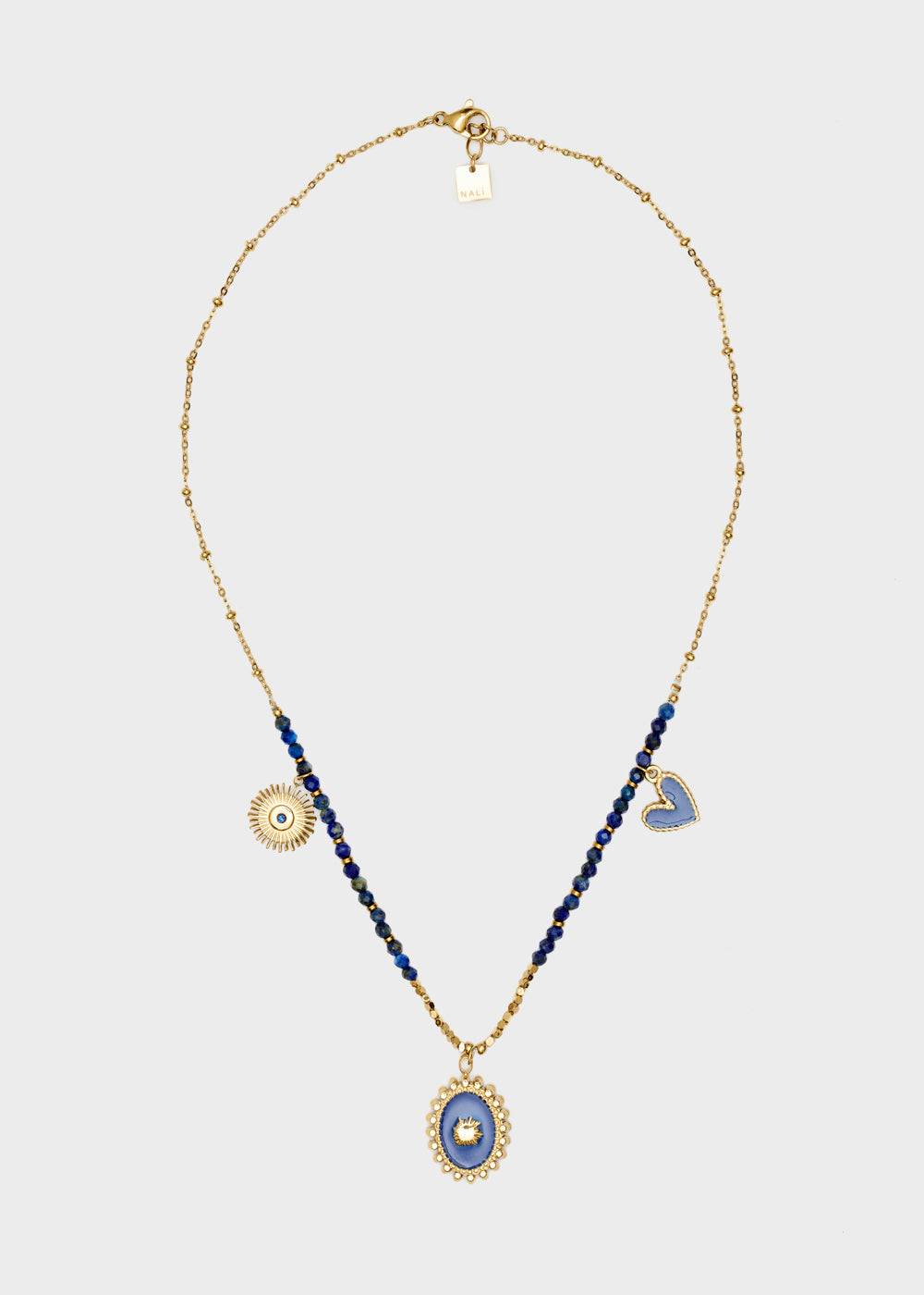 Nalí S.STEEL NECKLACE W/ OVAL BLUE NAT. STONE In Saldo