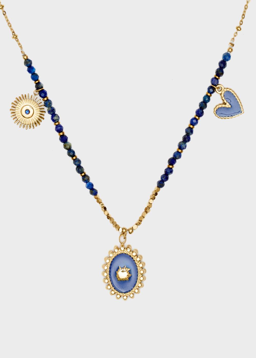 Nalí S.STEEL NECKLACE W/ OVAL BLUE NAT. STONE In Saldo