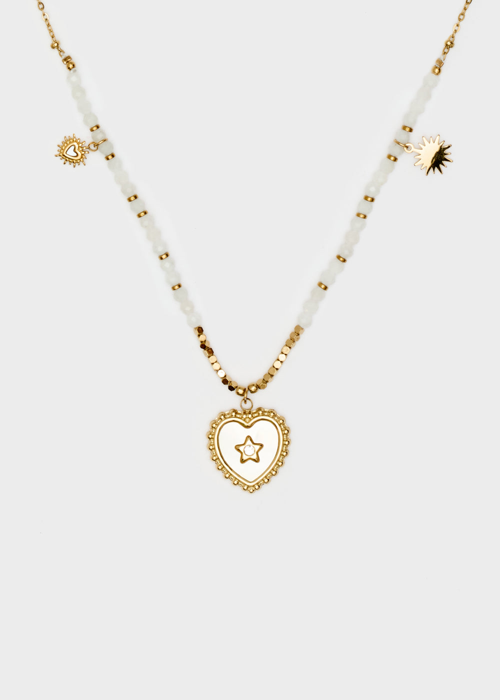 Nalí S.STEEL NECKLACE W/ NAT.STONE+WHITE HEART Nuova