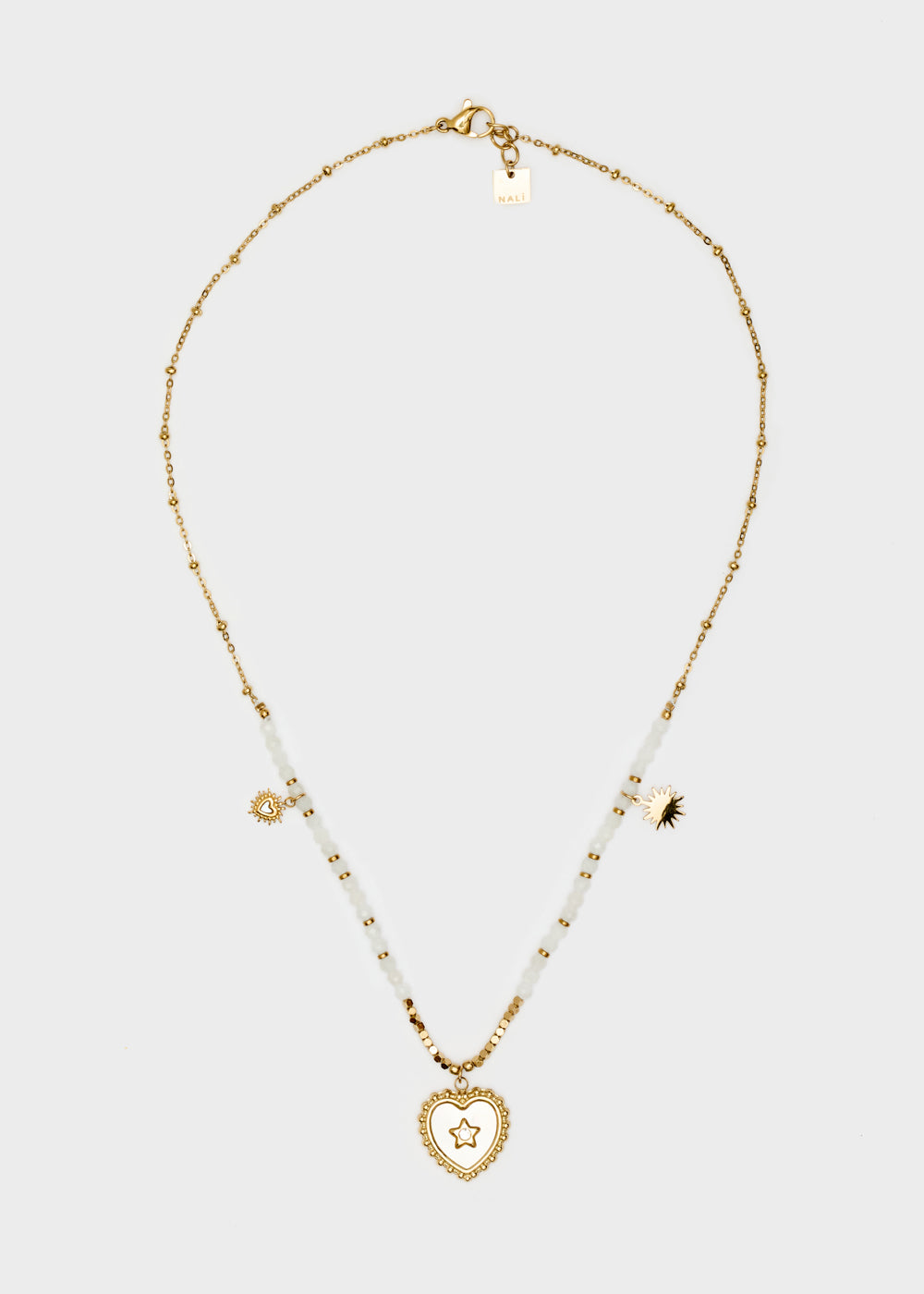 Nalí S.STEEL NECKLACE W/ NAT.STONE+WHITE HEART Nuova