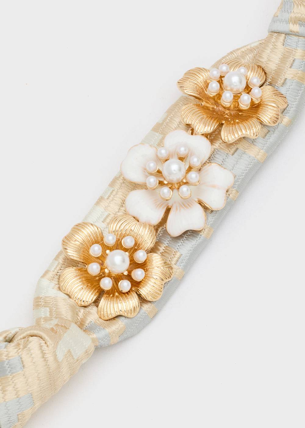 Nalí FABRIC BRACELET W/ GOLD + WHITE FLOWERS Soddisfazione Garantita