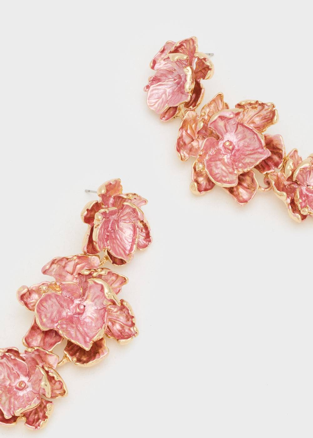 Nalí GOLD EARRINGS W/ ENAMEL SALMON FLOWERS Offerta