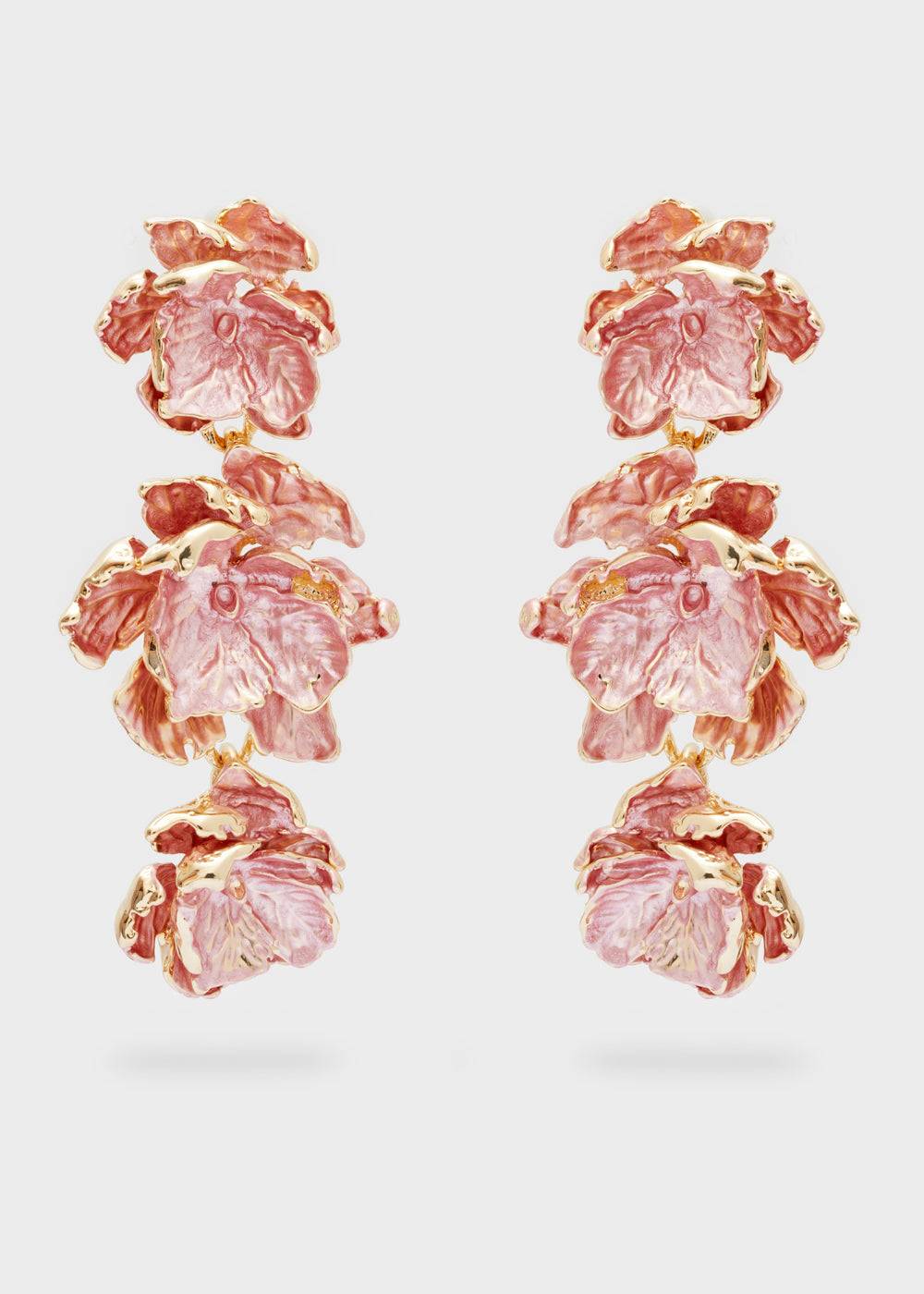 Nalí GOLD EARRINGS W/ ENAMEL SALMON FLOWERS Offerta