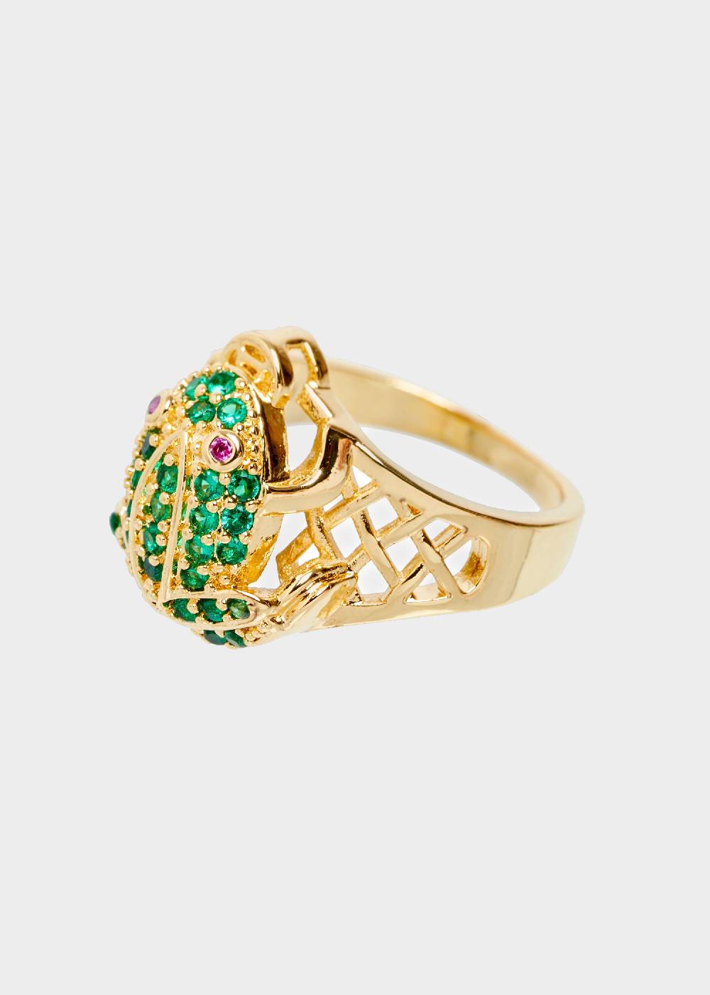 Nalí 14K GOLD PLATED FROG RING W/ GREEN ZIRCONS Convenienza