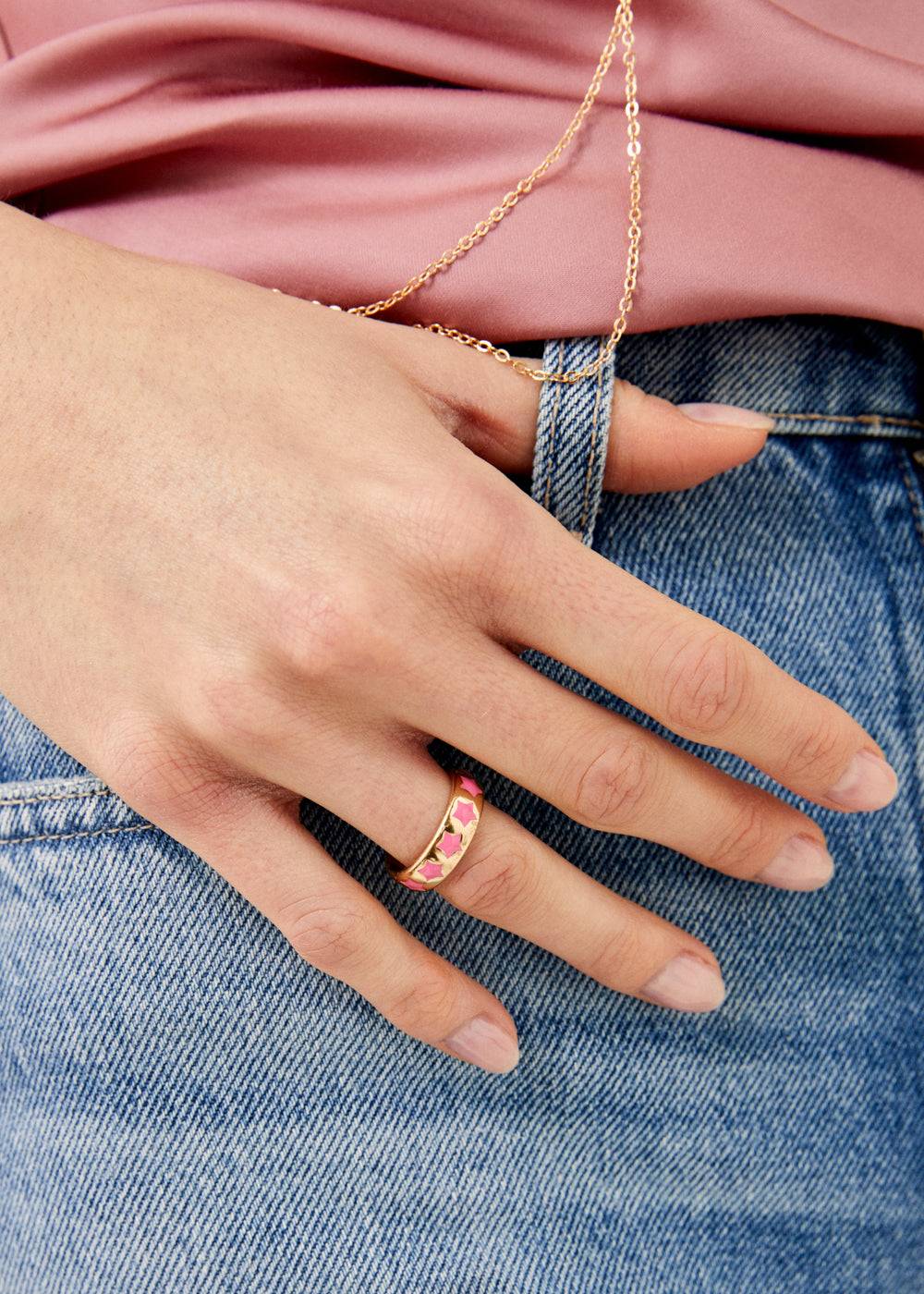 Nalí SUMMY ADJUSTABLE RING W/ PINK STARS Economico