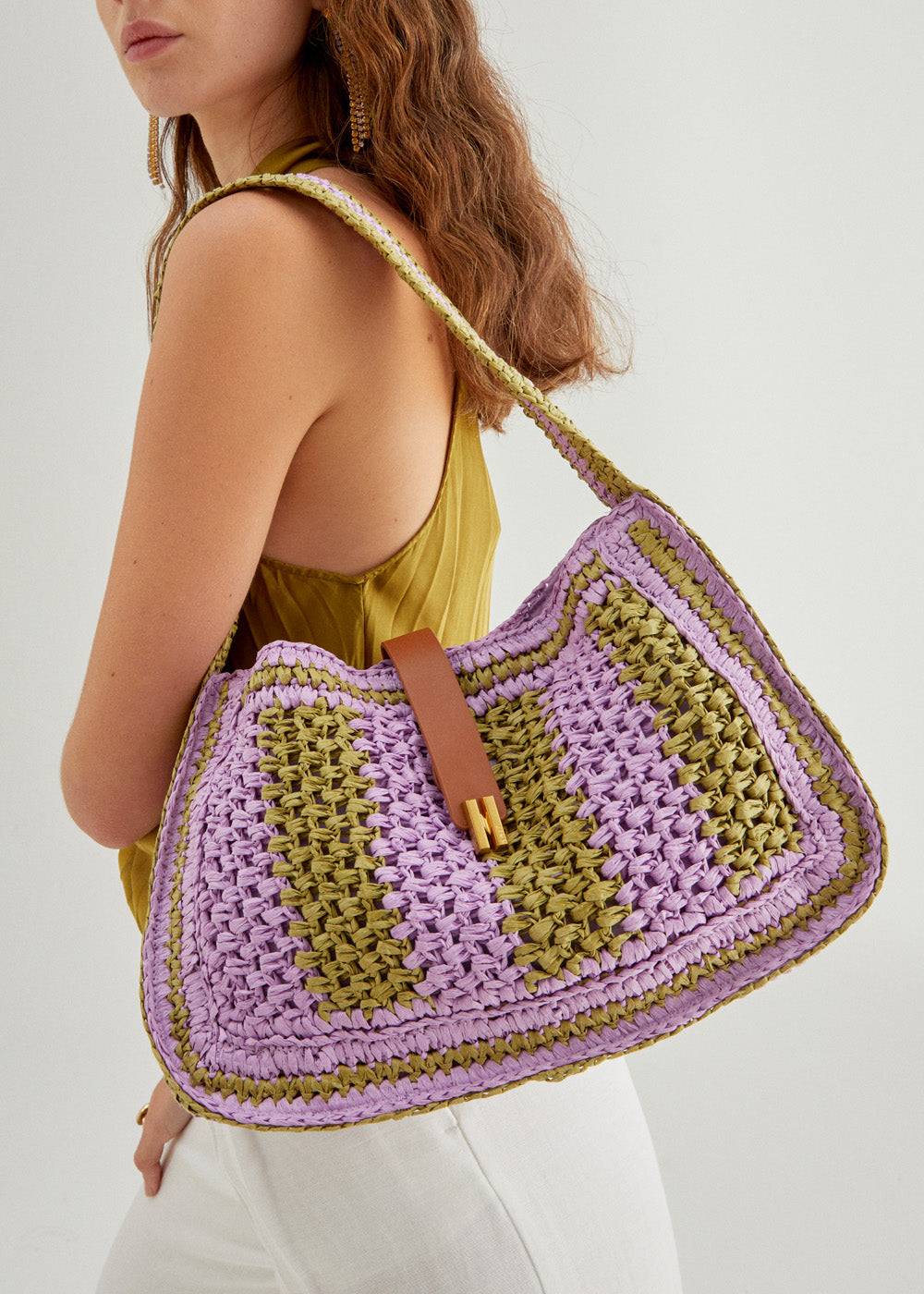 Nalí GIADA SHOULDER BAG GREEN/LILAC Vendita Calda