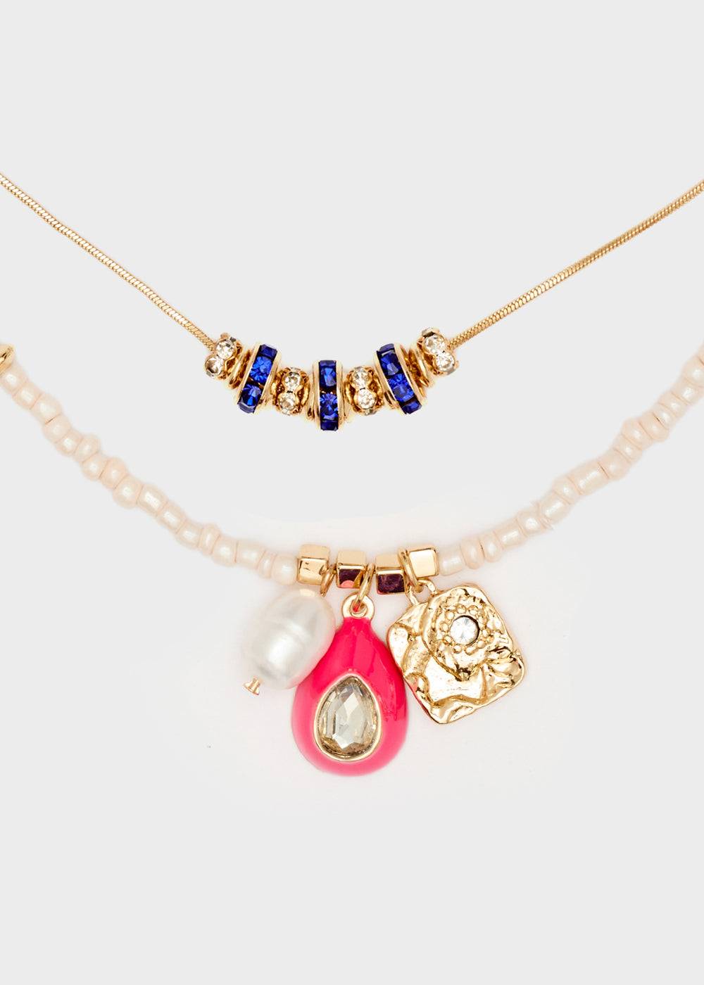 Nalí NECKLACE W/ PINK BEADS + FUCHSIA PENDANT In Saldo