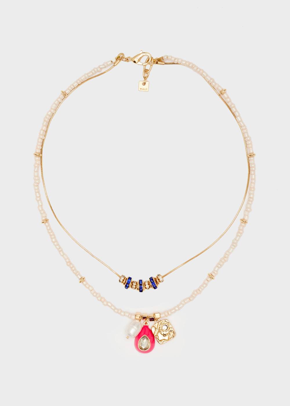 Nalí NECKLACE W/ PINK BEADS + FUCHSIA PENDANT In Saldo
