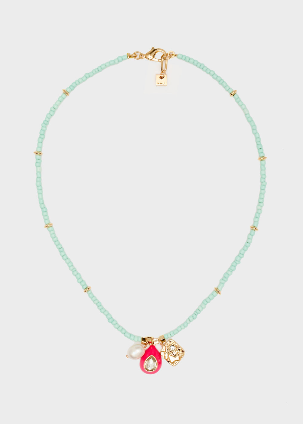 Nalí NECKLACE W/ L.BLUE BEADS+FUCHSIA PENDANT Nuova