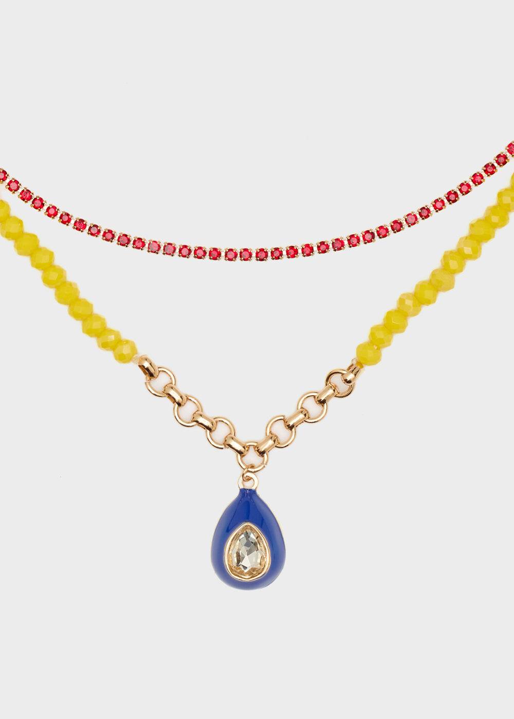 Nalí NECKLACE W/ YELLOW BEADS + BLUE PENDANT Moda