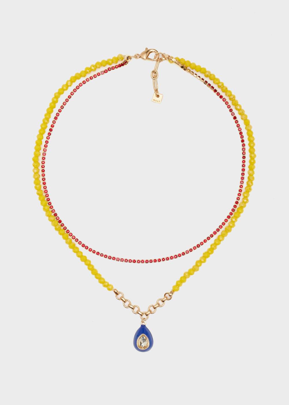 Nalí NECKLACE W/ YELLOW BEADS + BLUE PENDANT Moda
