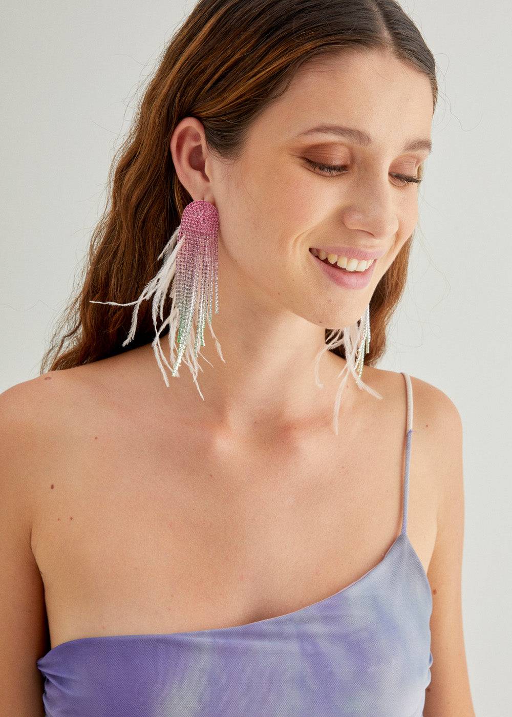Nalí SPARKLE EARRINGS W/ PLUMES+STONES + COLORS Sottocosto