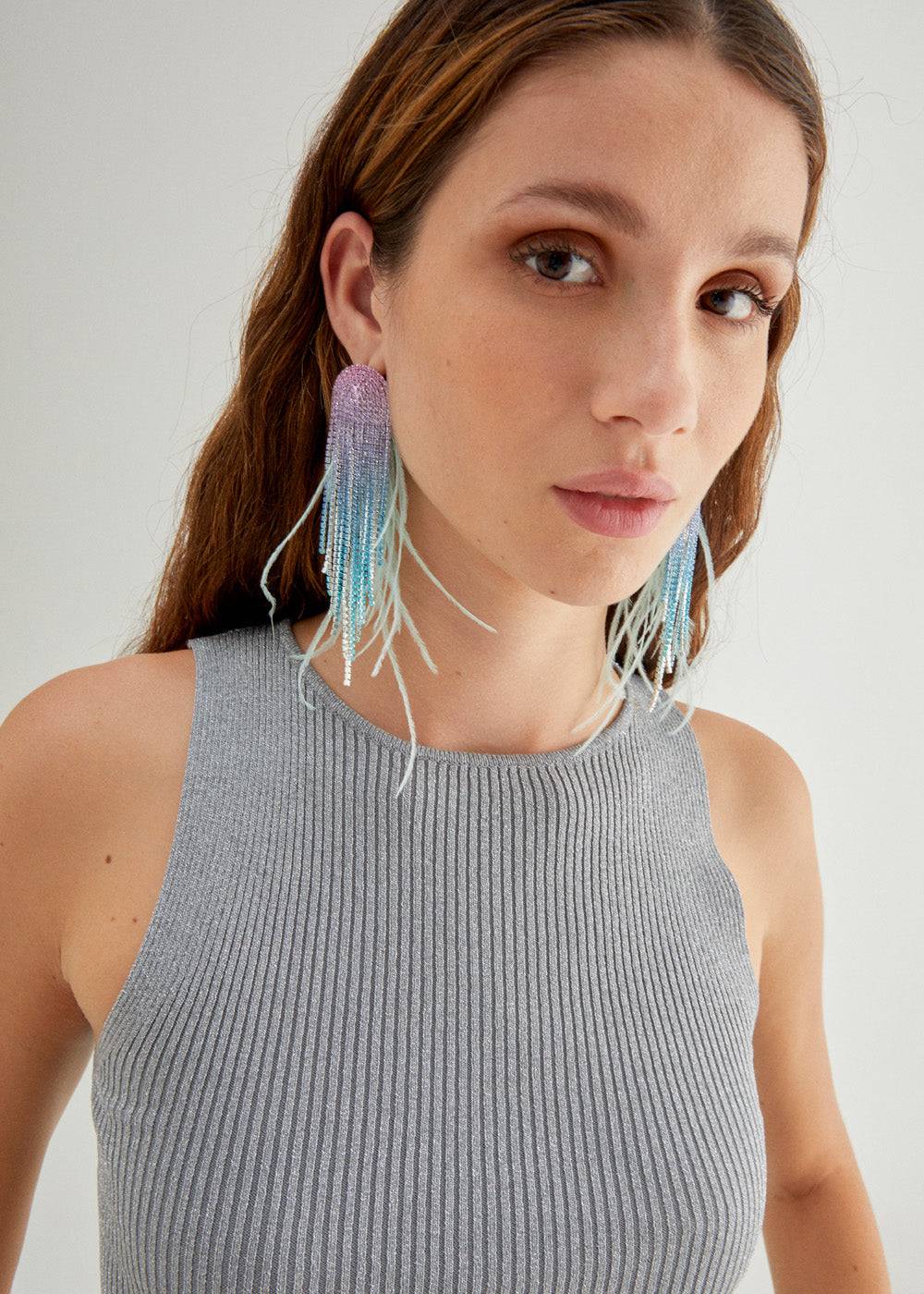 Nalí SPARKLE EARRINGS W/ PLUMES+STONES + COLORS Sottocosto