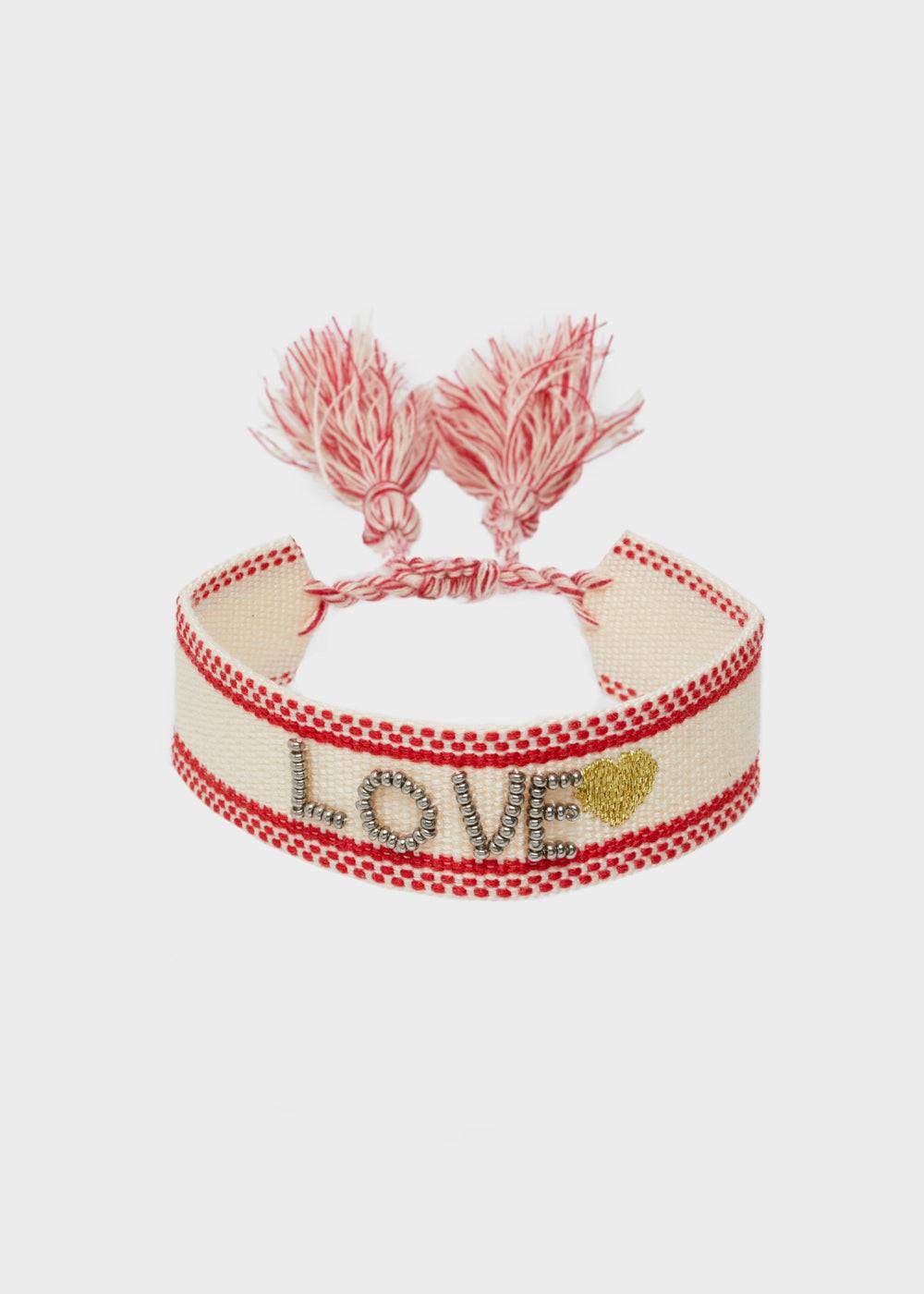 Nalí LOVE FABRIC BRACELET WITH BEADS BEIGE Vendite Flash