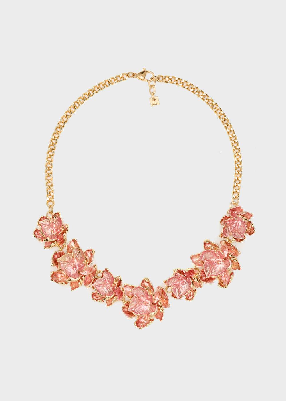 Nalí NECKLACE W/ ENAMEL SALMON FLOWERS/GOLD Qualità