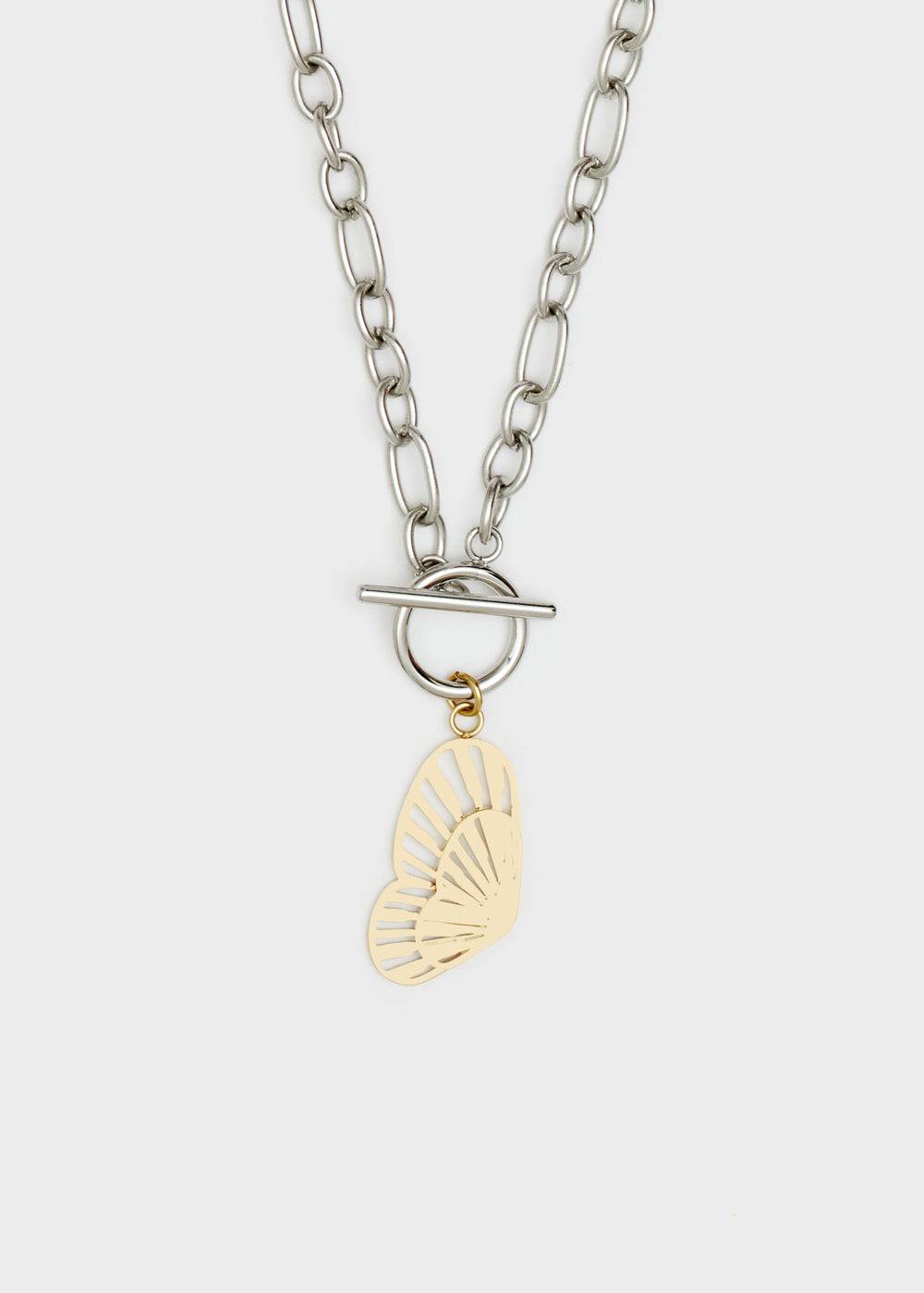 Nalí 14KT GOLD PLA. S. STEEL BUTTERLY NECKLACE Offerta