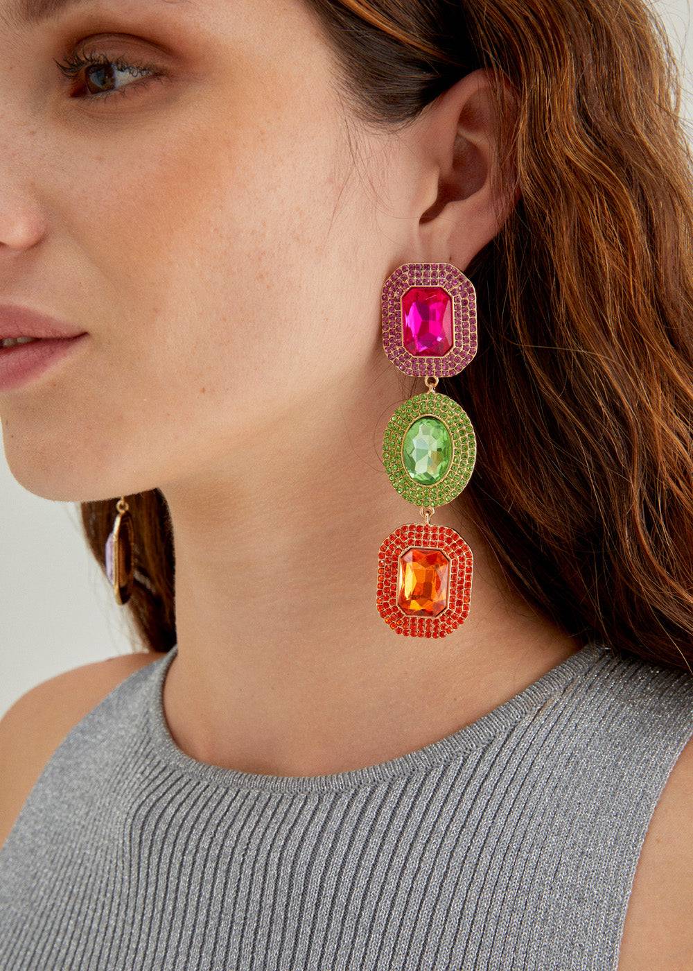 Nalí ADELE LONG EARRINGS W/ MULTI STONES + COLORS Promozione