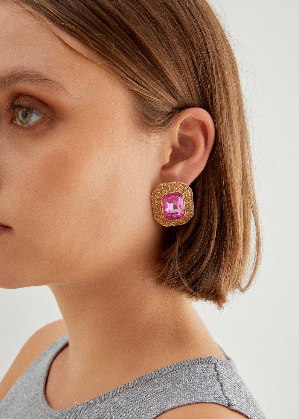 Nalí ADELE SQUARE EARRINGS W/ STONES + COLORS Pezzi Unici