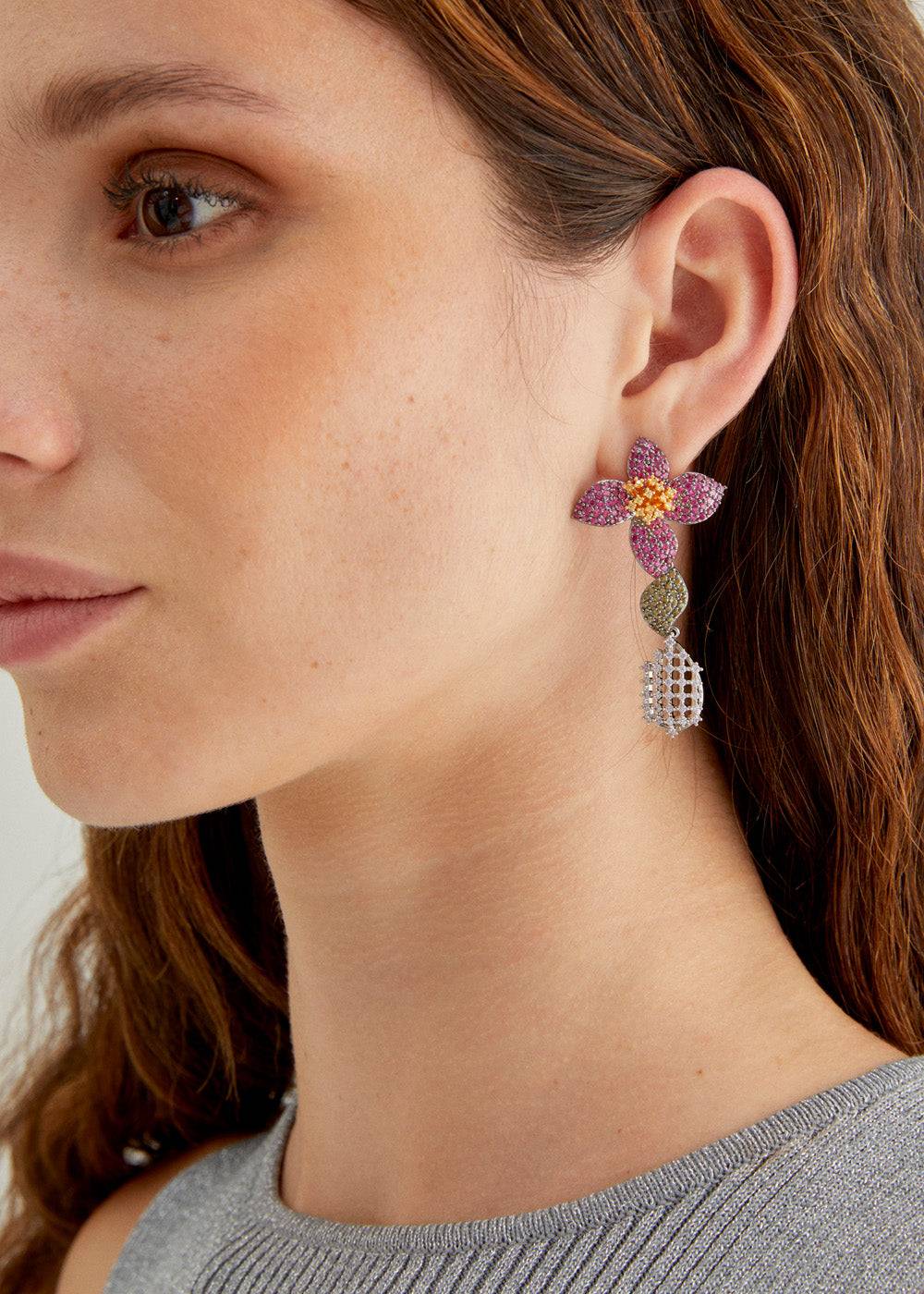 Nalí LEVYA GUNMETAL EARRINGS W/ ZIRCONS + COLORS Promozione Limitata
