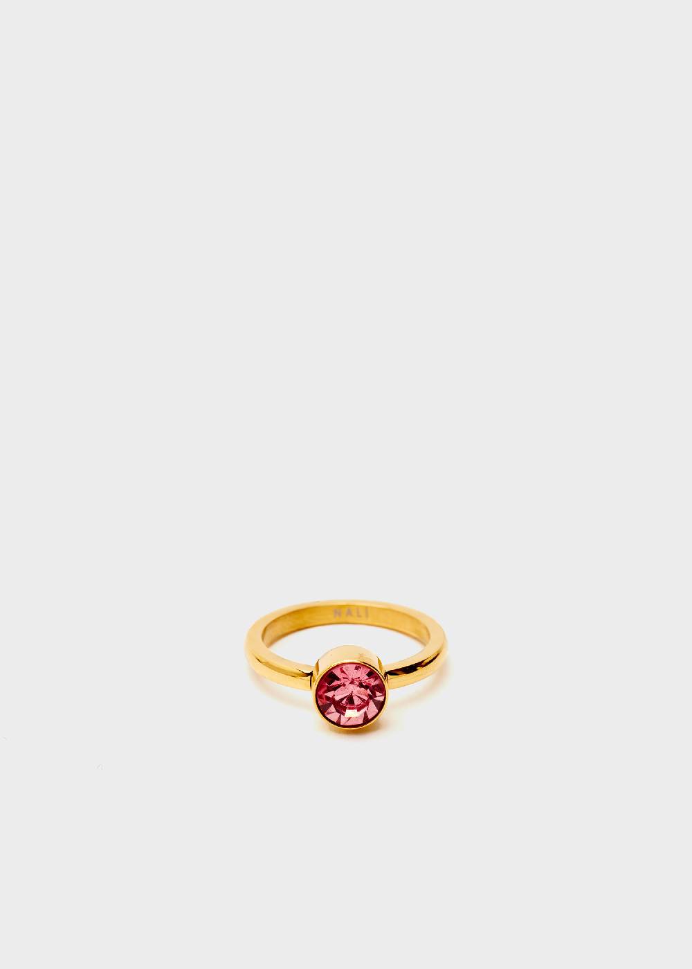 Nalí STAIN. STEEL FLORA THIN GOLD RING W/ PINK STONE In Saldo