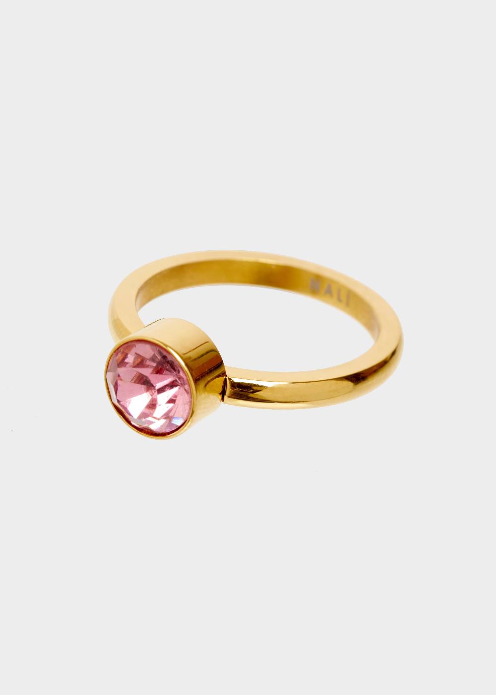 Nalí STAIN. STEEL FLORA THIN GOLD RING W/ PINK STONE In Saldo